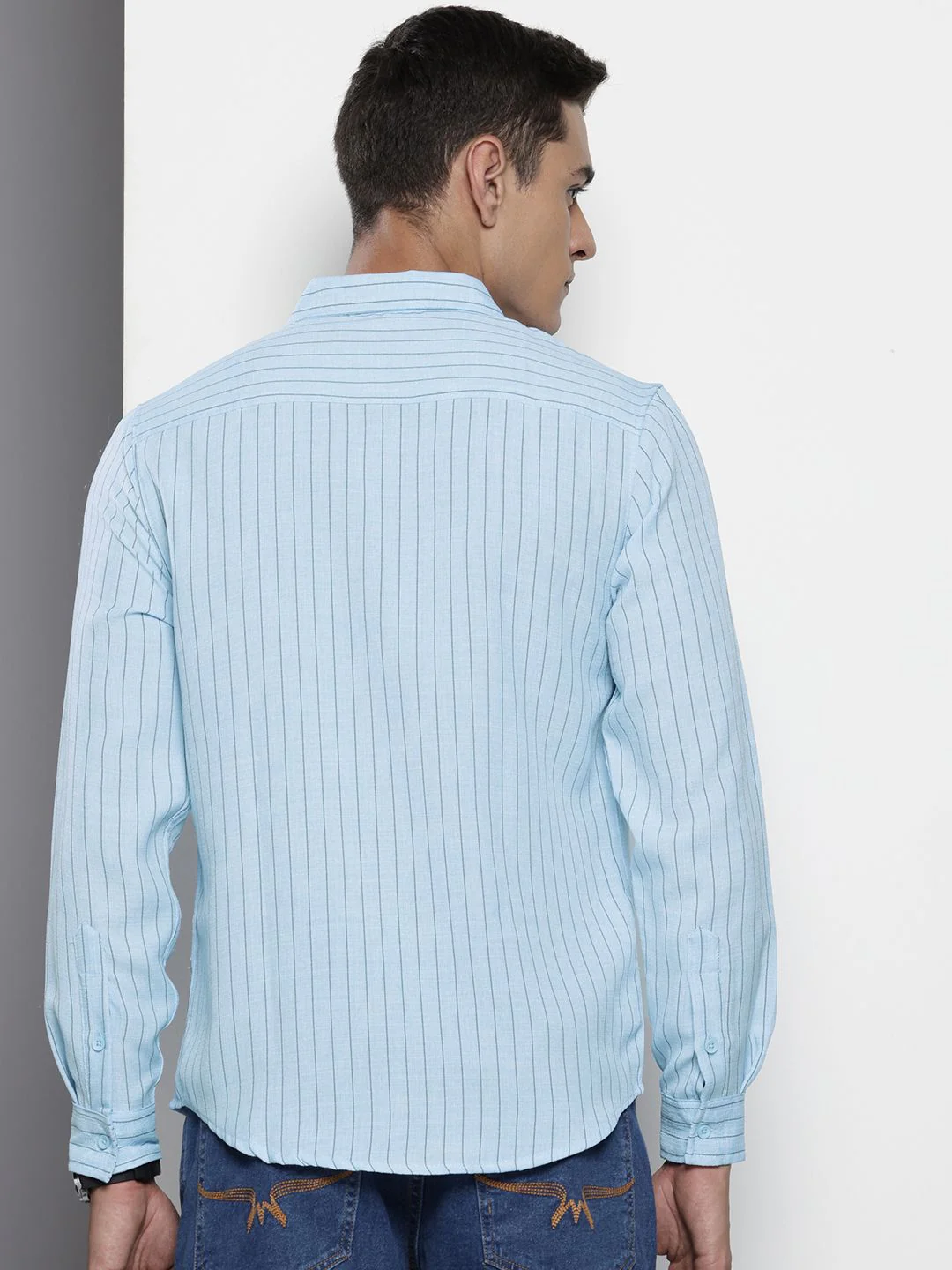 Men's Blue Slim Fit Striped Casual Shirt - Image 4