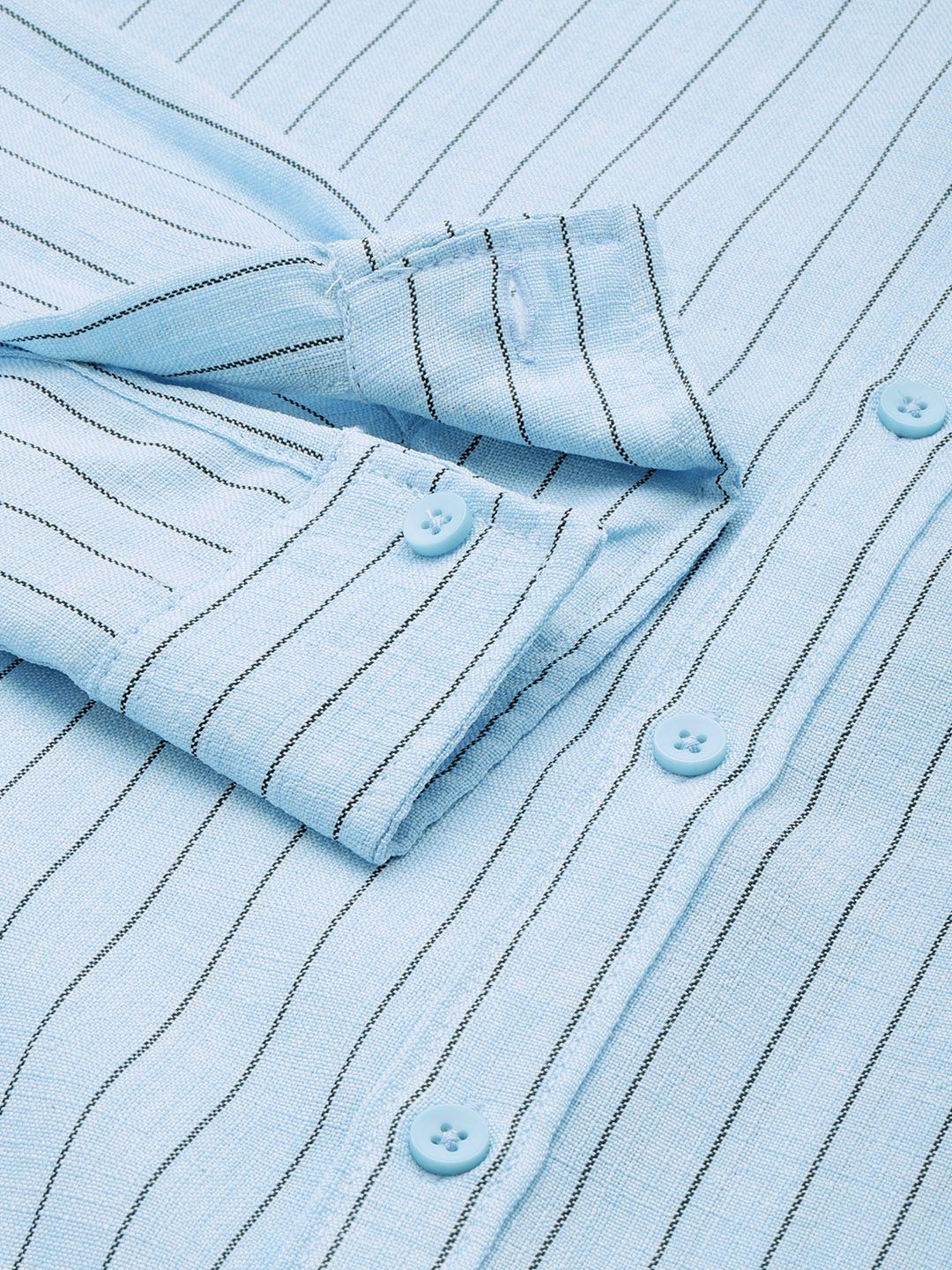 Men's Blue Slim Fit Striped Casual Shirt - Image 6