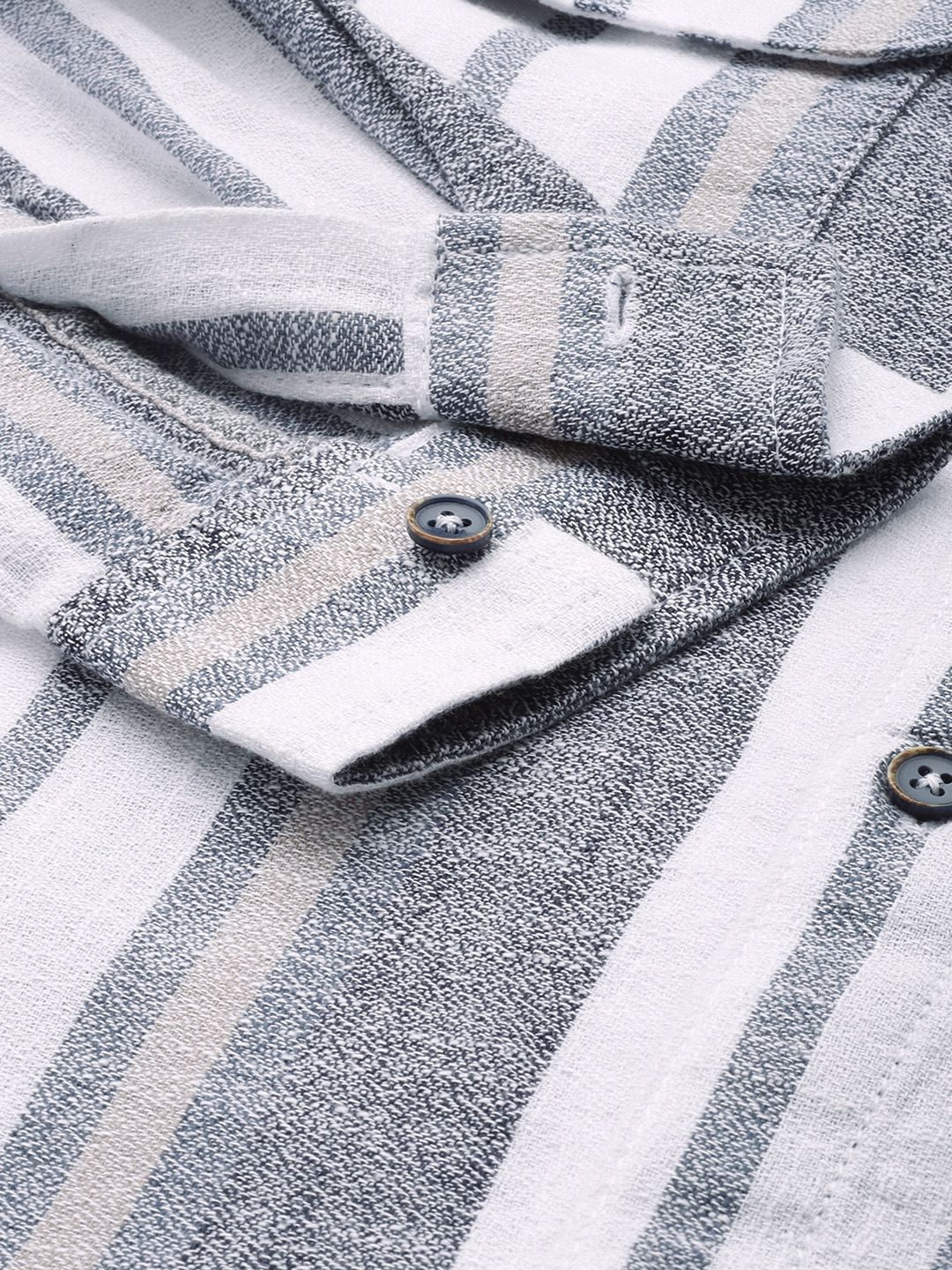 Men's Grey Slim Fit Striped Casual Shirt - Image 5