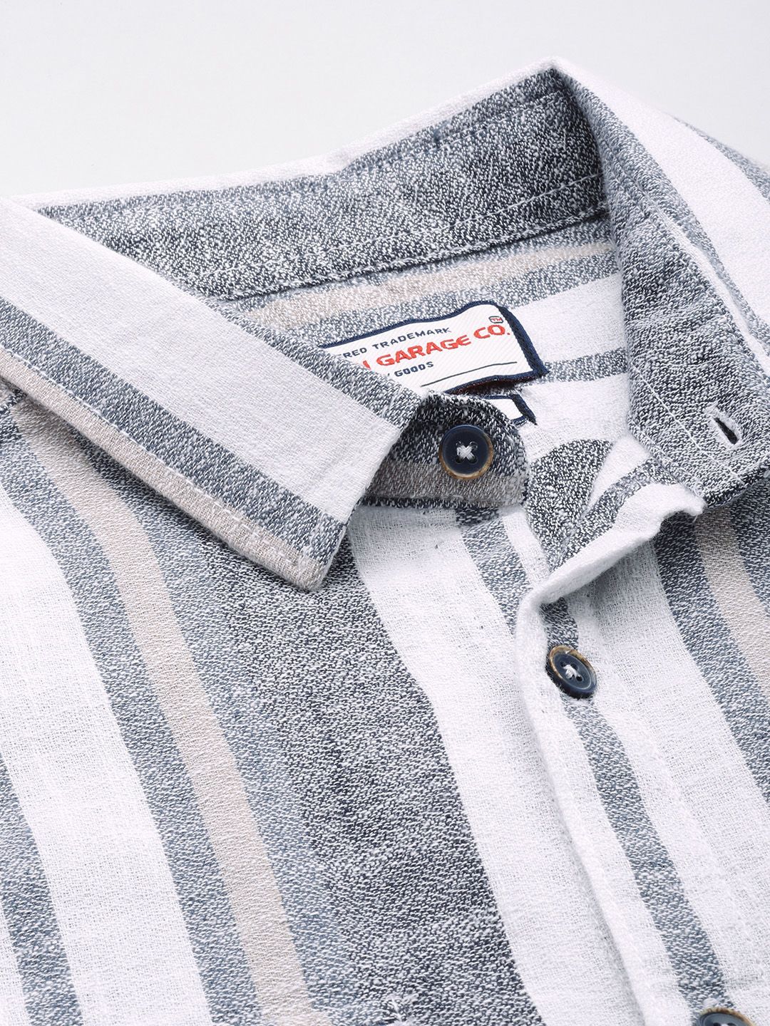 Men's Grey Slim Fit Striped Casual Shirt - Image 6