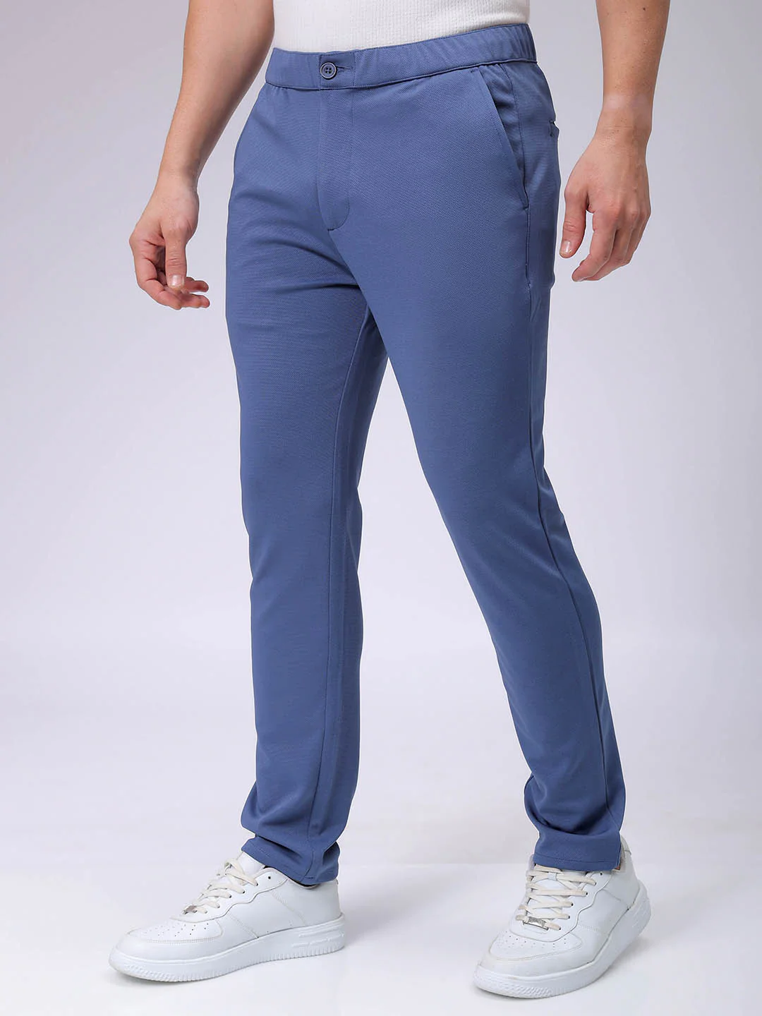 Men's Elemental Blue Slim Fit Textured Formal Trouser - Image 2
