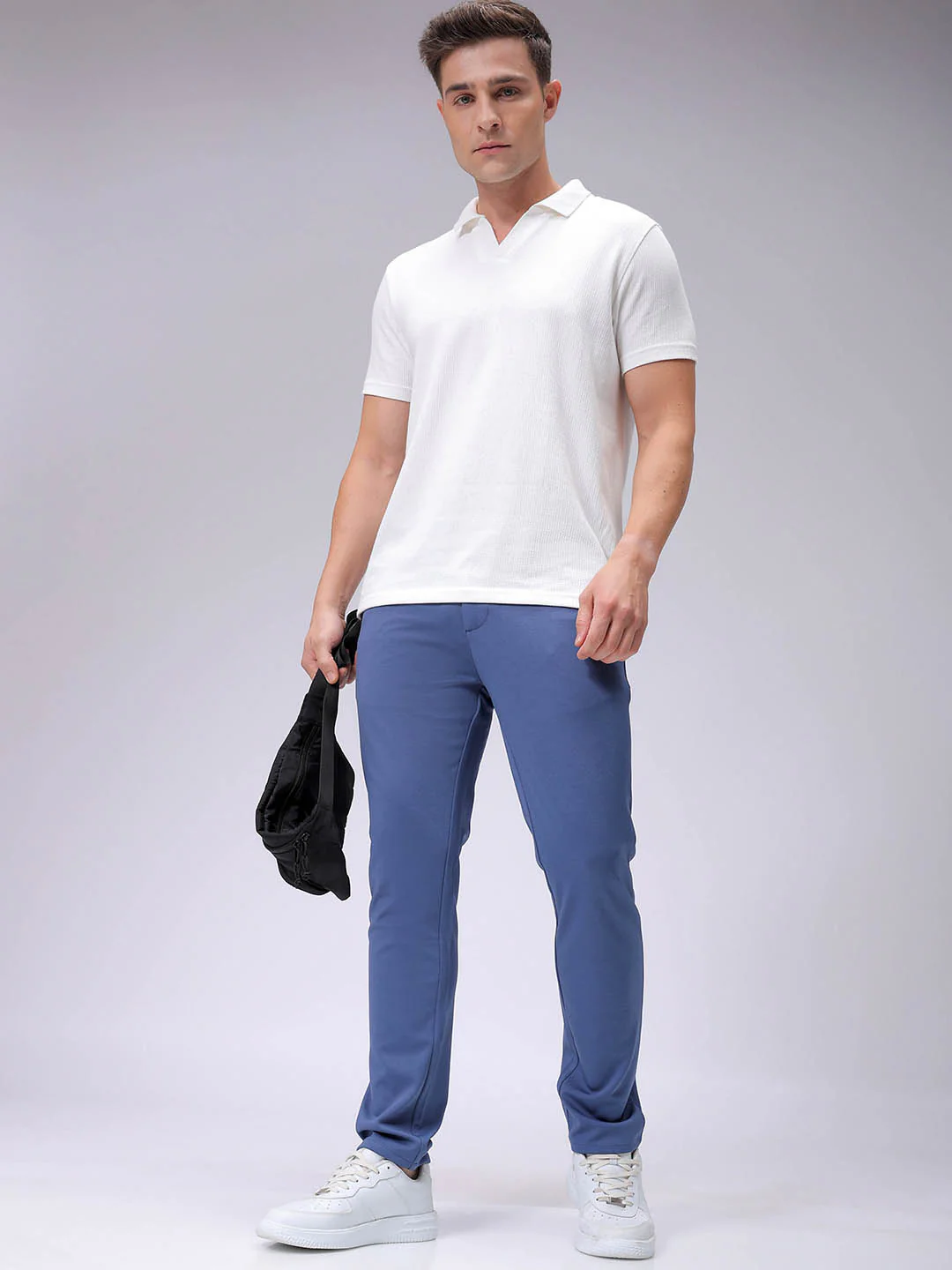 Men's Elemental Blue Slim Fit Textured Formal Trouser - Image 3