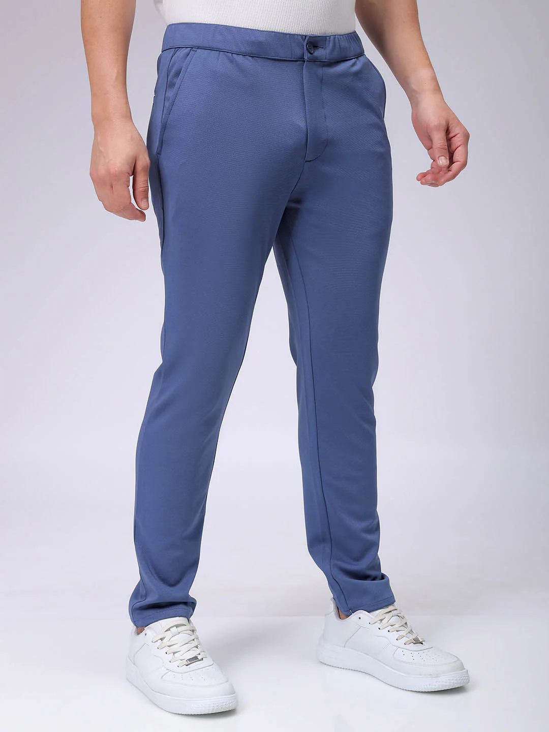 Men's Elemental Blue Slim Fit Textured Formal Trouser - Image 4