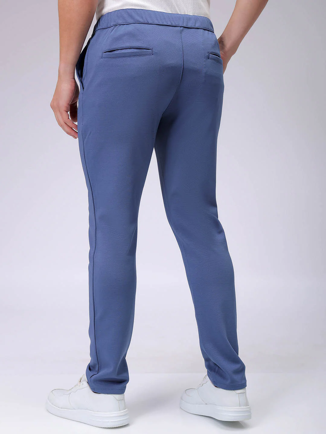 Men's Elemental Blue Slim Fit Textured Formal Trouser - Image 5