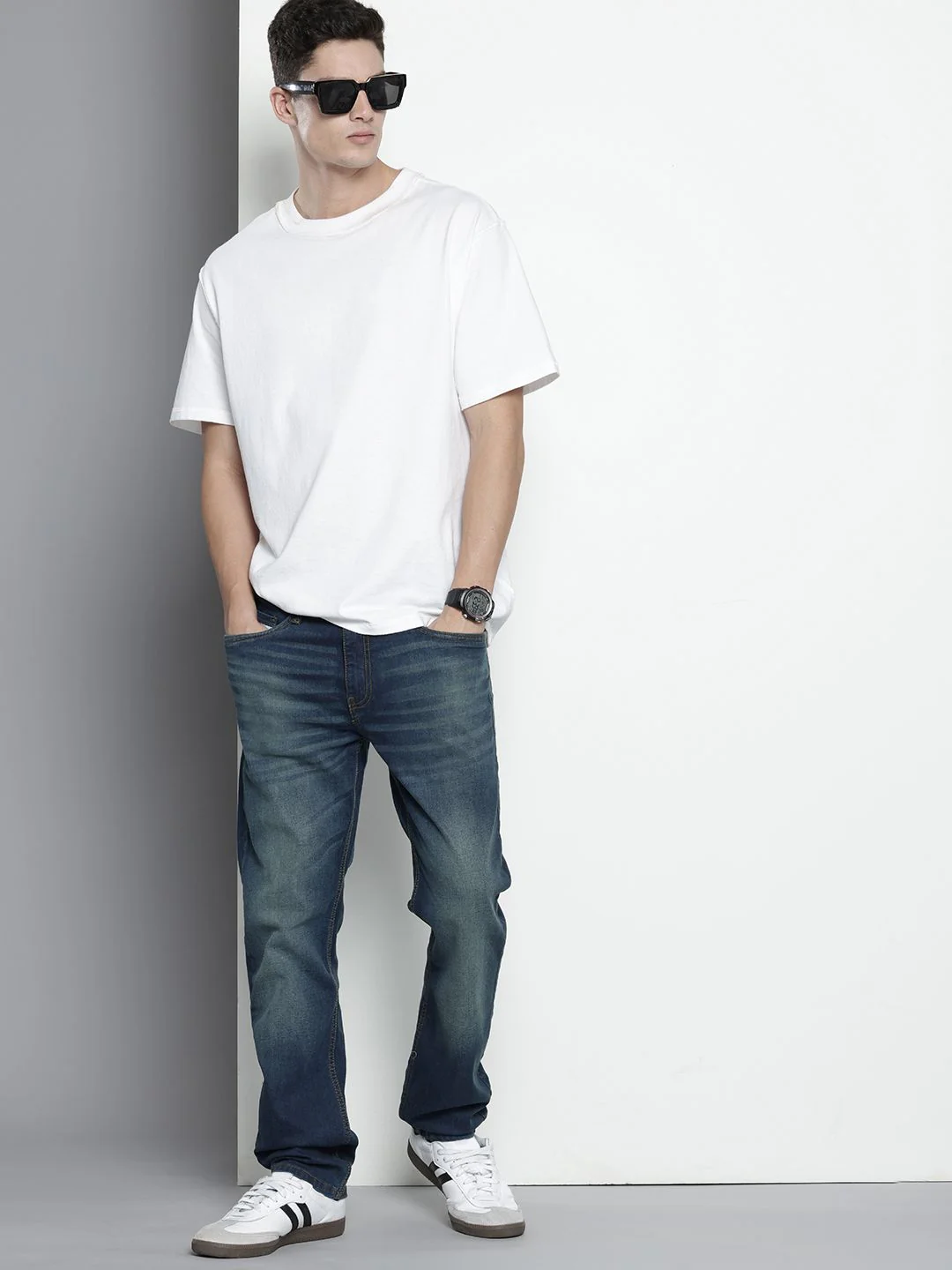 Men's Blue Slim Fit Solid Casual Jeans - Image 3