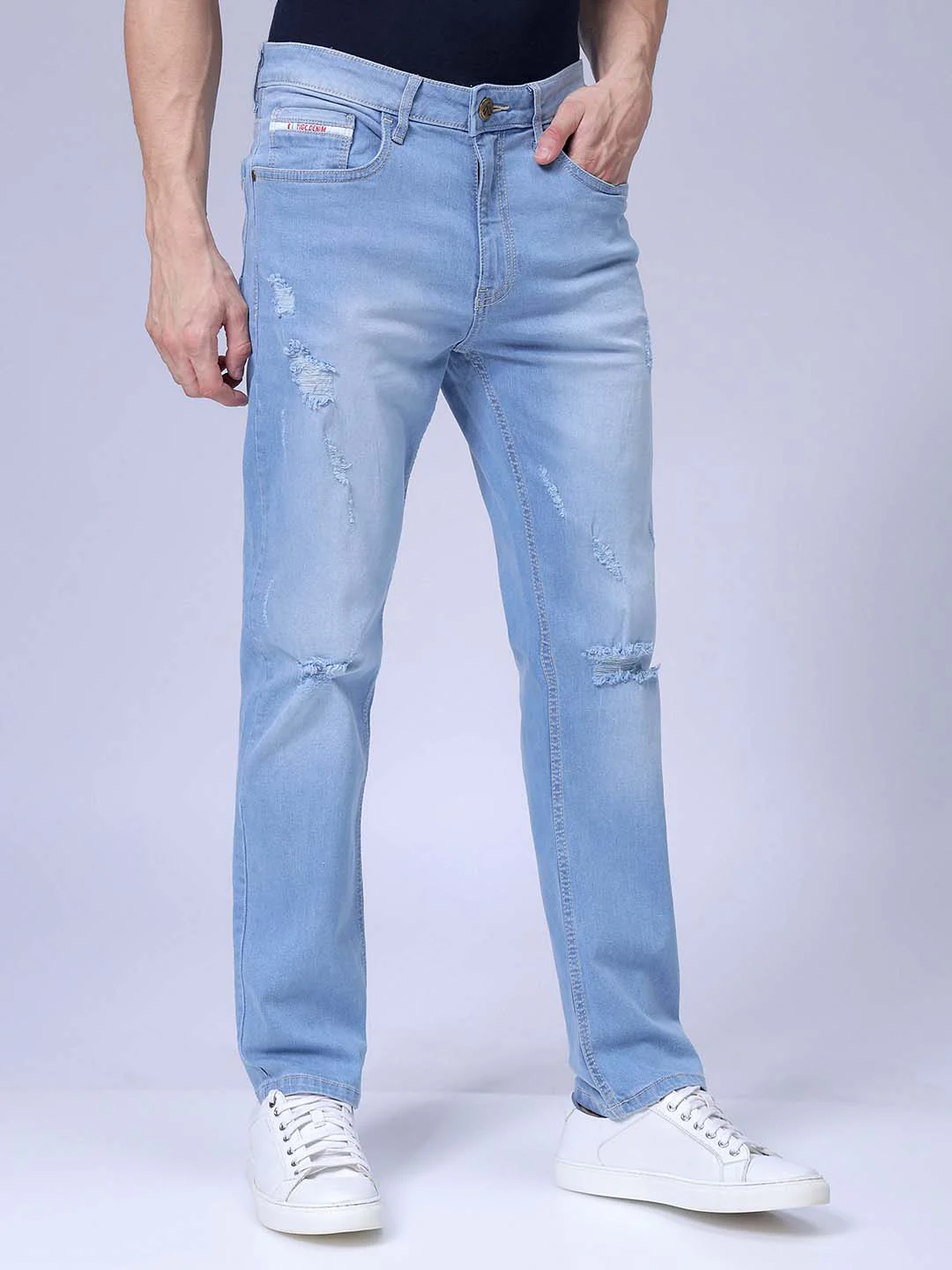 Men's Light Blue Slim Fit Solid Casual Jeans - Image 3