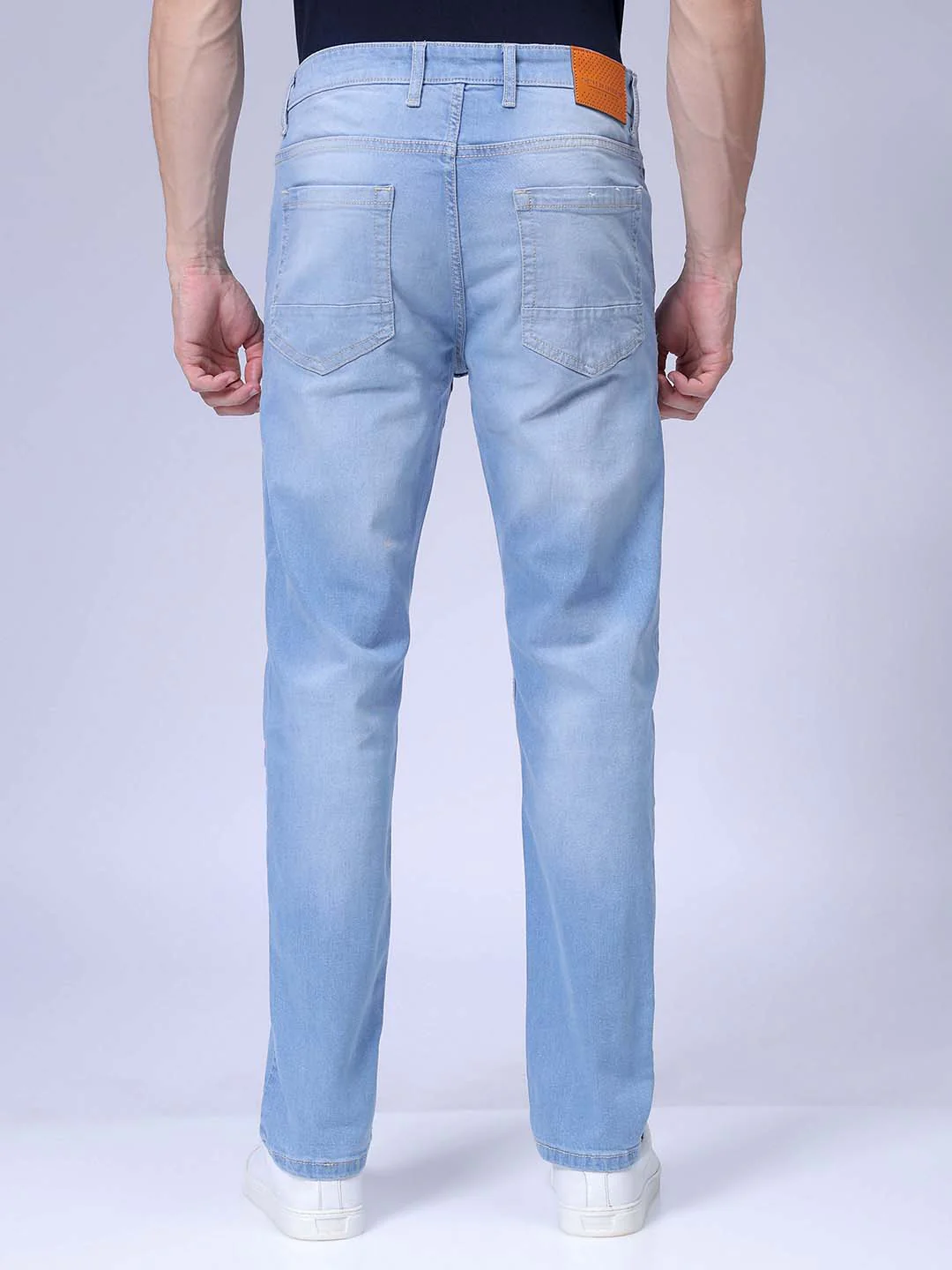 Men's Light Blue Slim Fit Solid Casual Jeans - Image 4