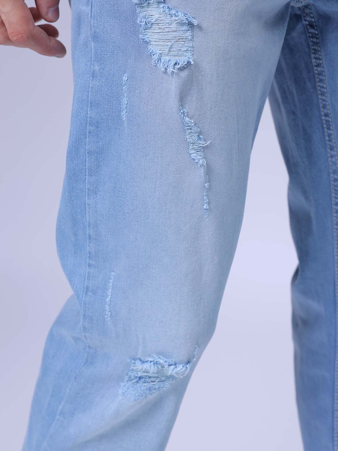 Men's Light Blue Slim Fit Solid Casual Jeans - Image 7