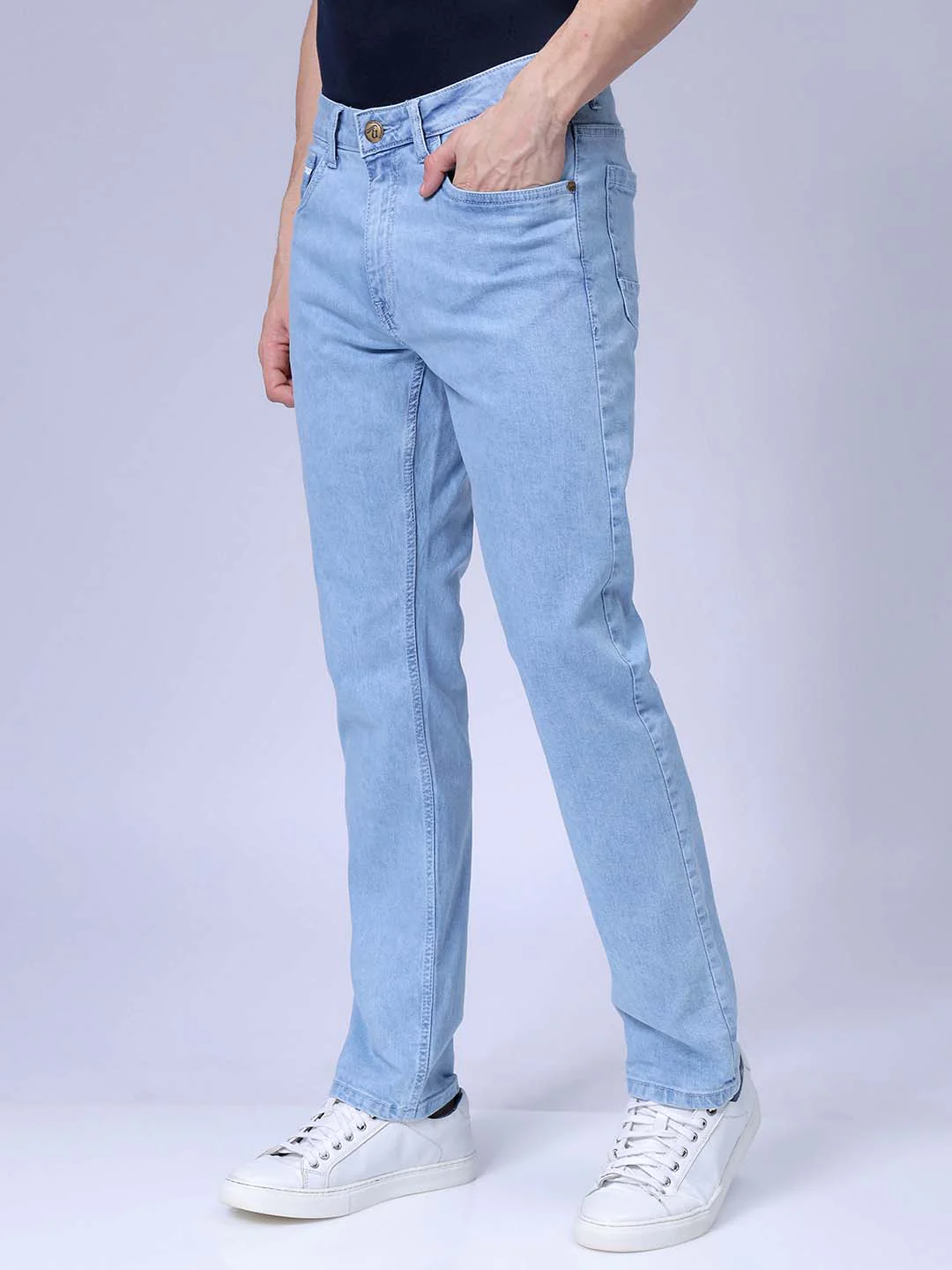 Men's Blue Slim Fit Solid Casual Jeans - Image 2