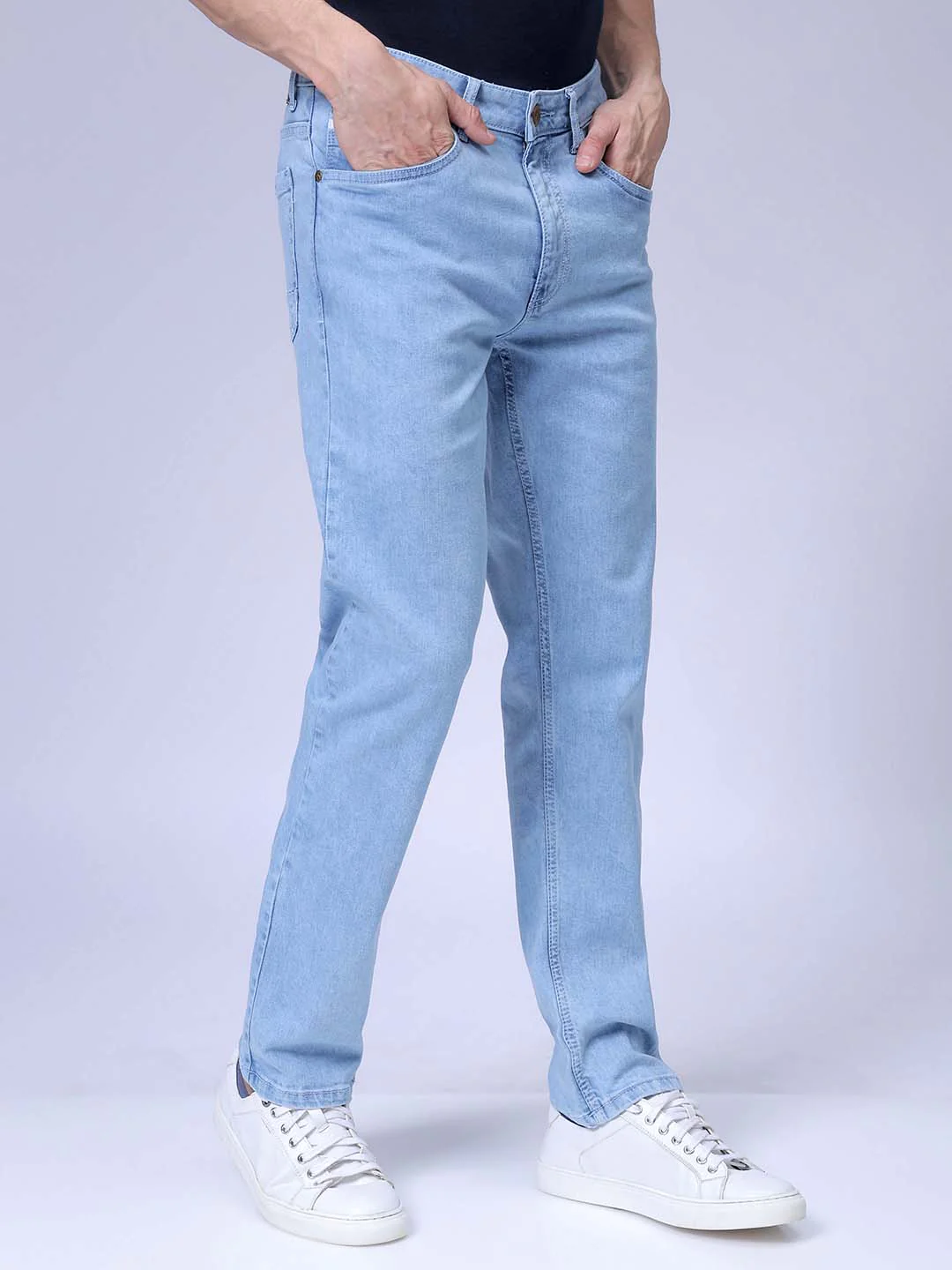 Men's Blue Slim Fit Solid Casual Jeans - Image 3