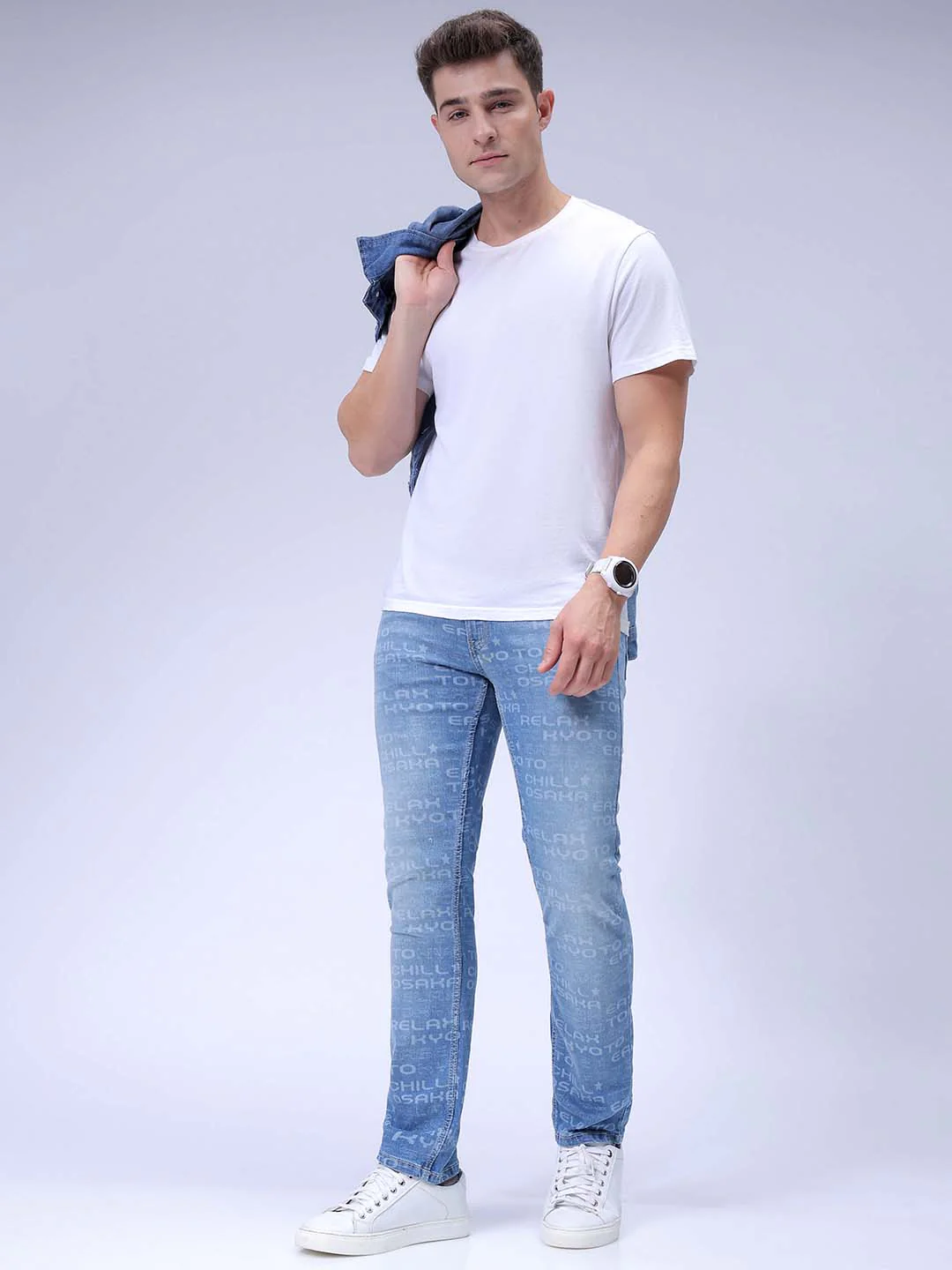 Men's Light Blue Slim Fit Solid Casual Jeans - Image 2
