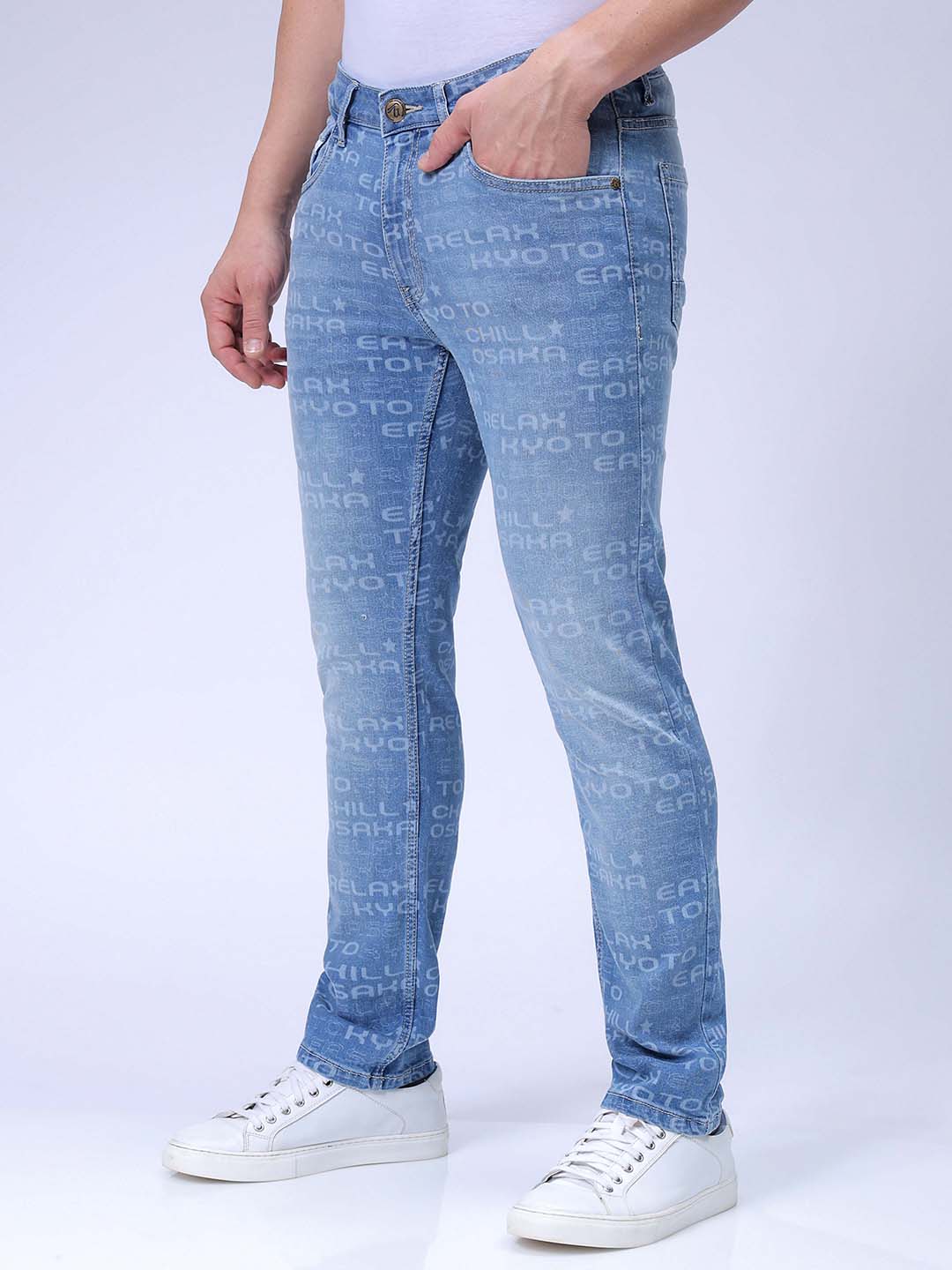 Men's Light Blue Slim Fit Solid Casual Jeans - Image 3