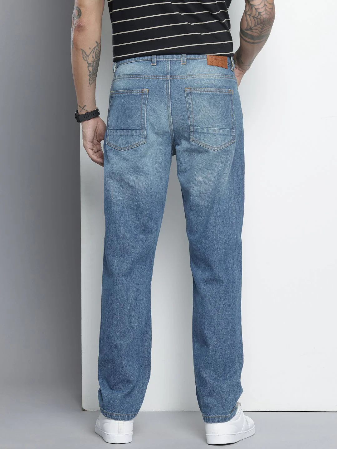 Men's Blue Regular Fit Solid Casual Jeans - Image 4