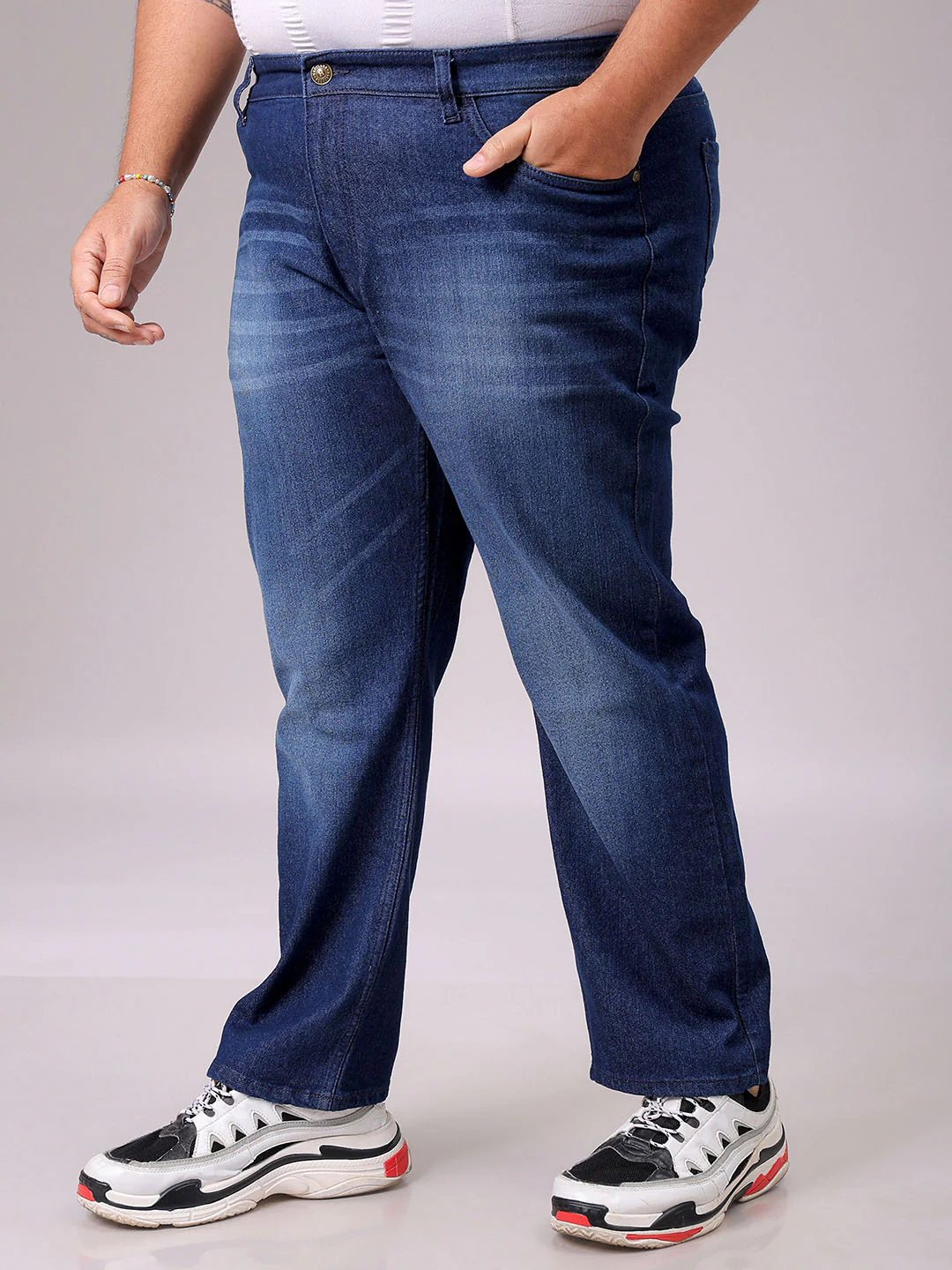 Men's Blue Straight Fit Solid Stretchable Plus Size Jeans - Image 3