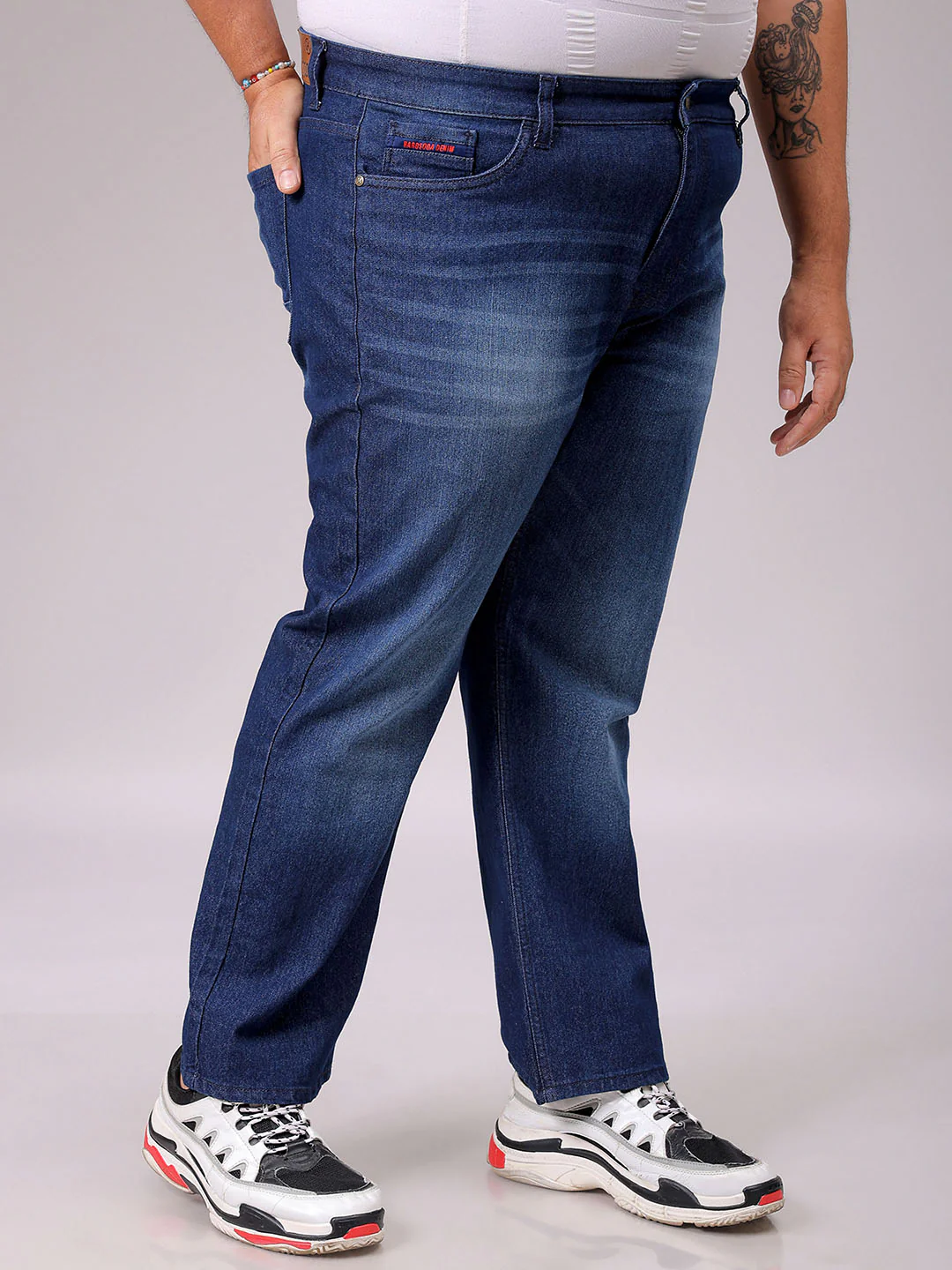 Men's Blue Straight Fit Solid Stretchable Plus Size Jeans - Image 4