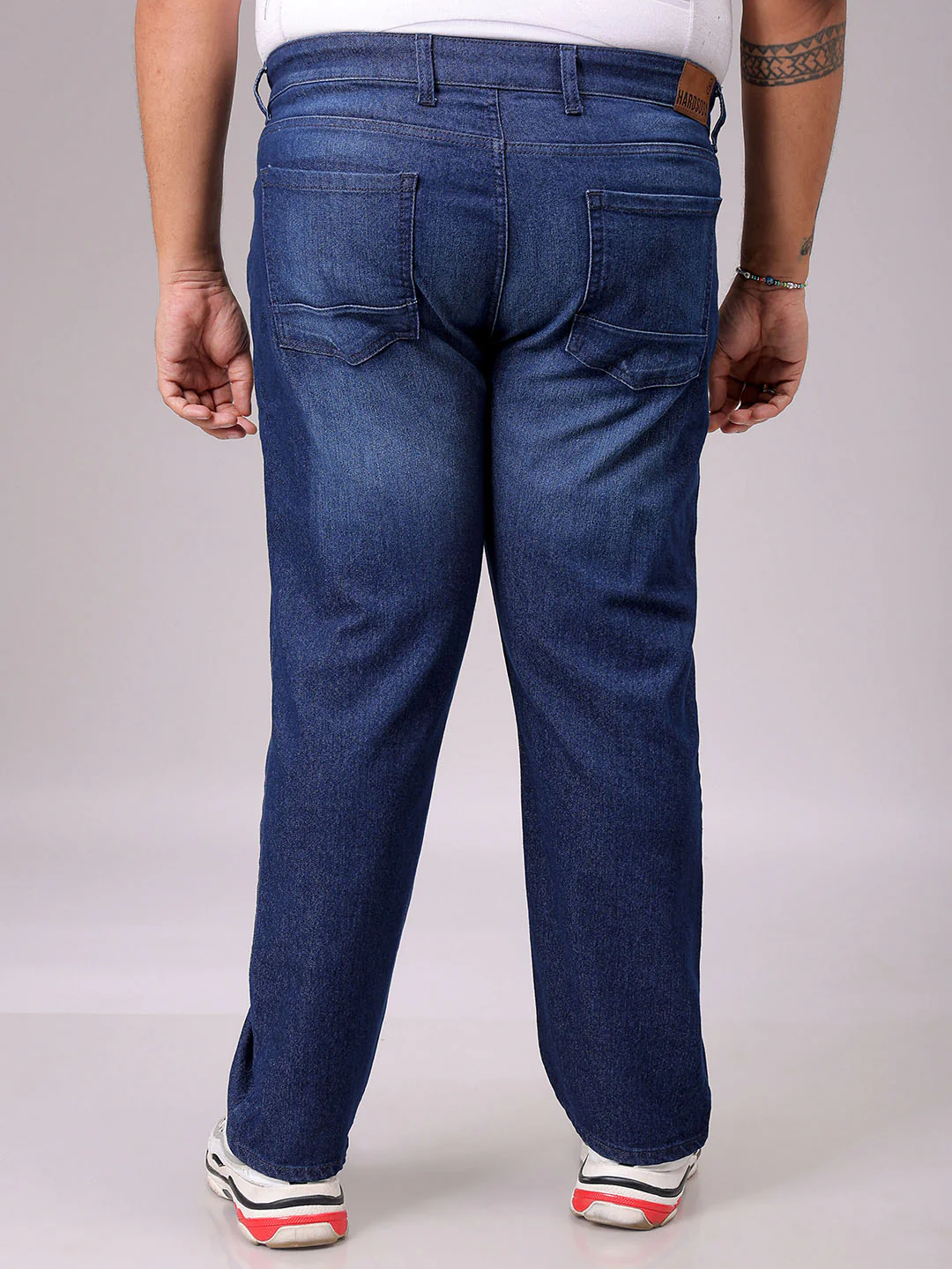 Men's Blue Straight Fit Solid Stretchable Plus Size Jeans - Image 5