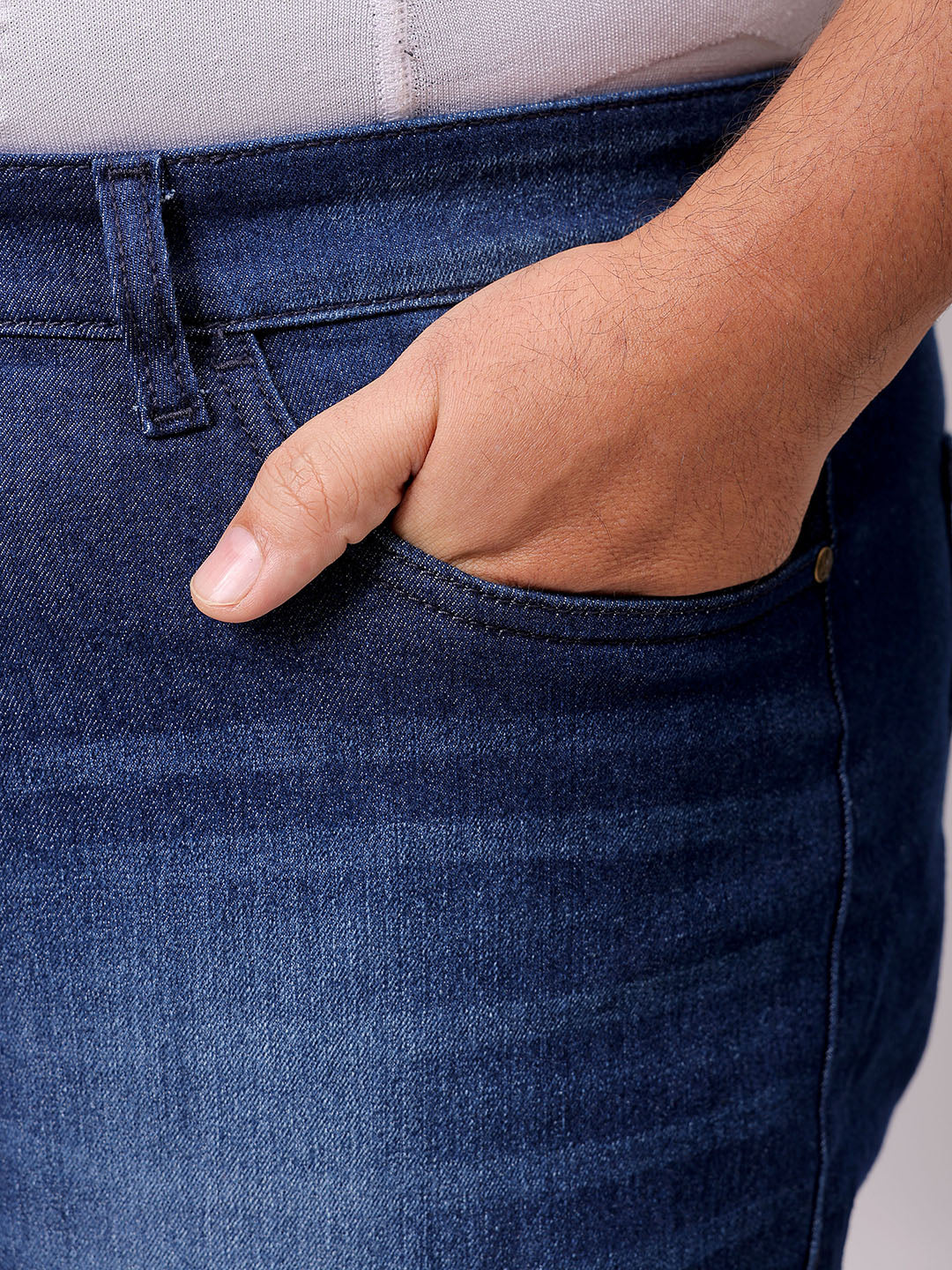 Men's Blue Straight Fit Solid Stretchable Plus Size Jeans - Image 7