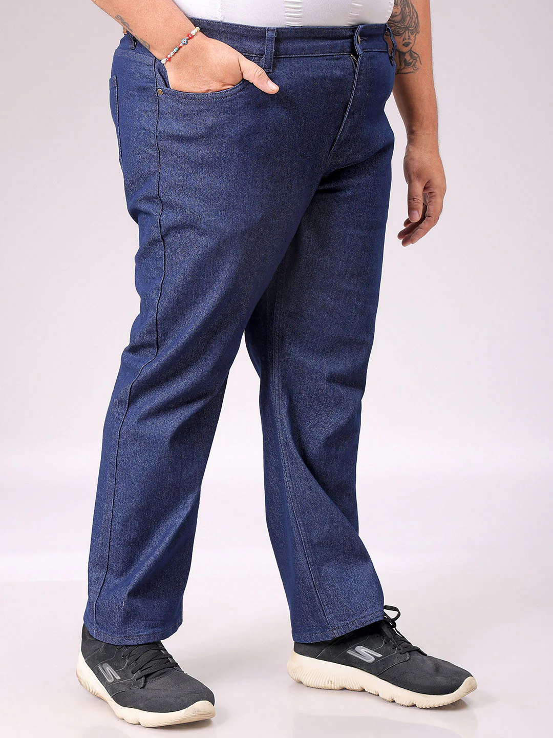 Men's Blue Straight Fit Solid Stretchable Plus Size Jeans - Image 5