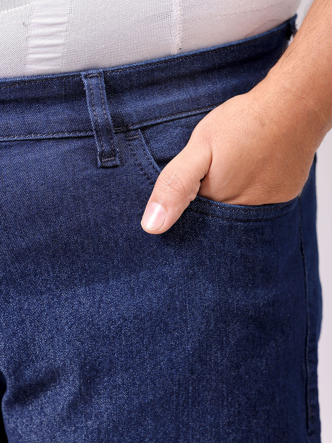 Men's Blue Straight Fit Solid Stretchable Plus Size Jeans - Image 7