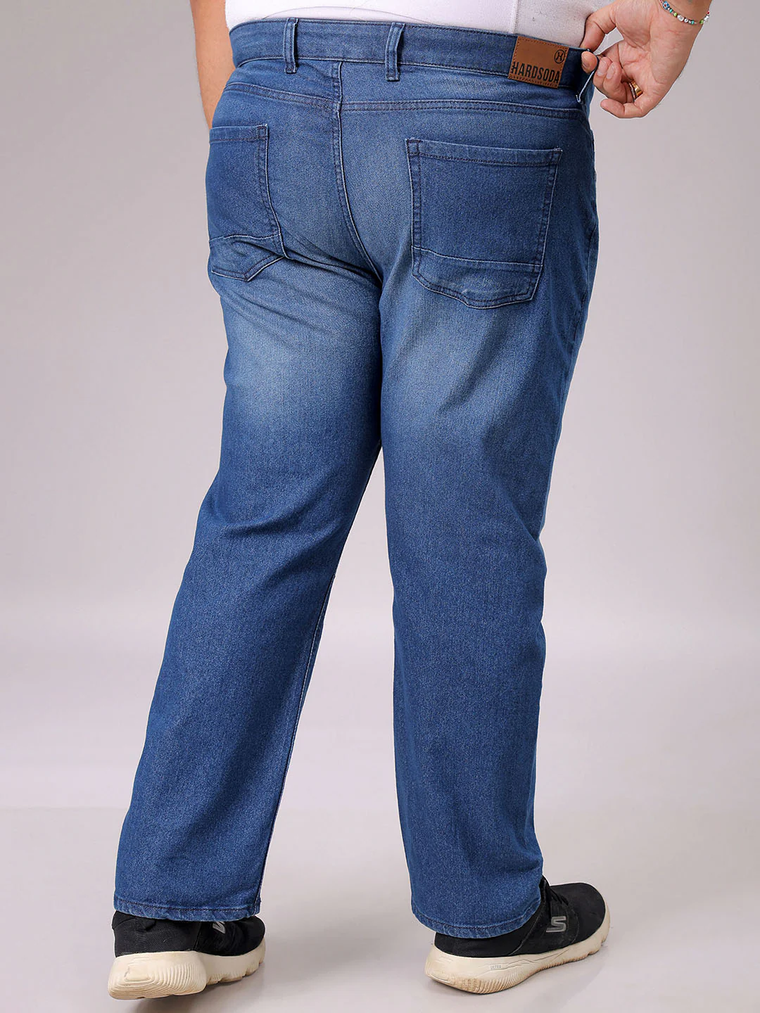 Men's Blue Straight Fit Solid Stretchable Plus Size Jeans - Image 3