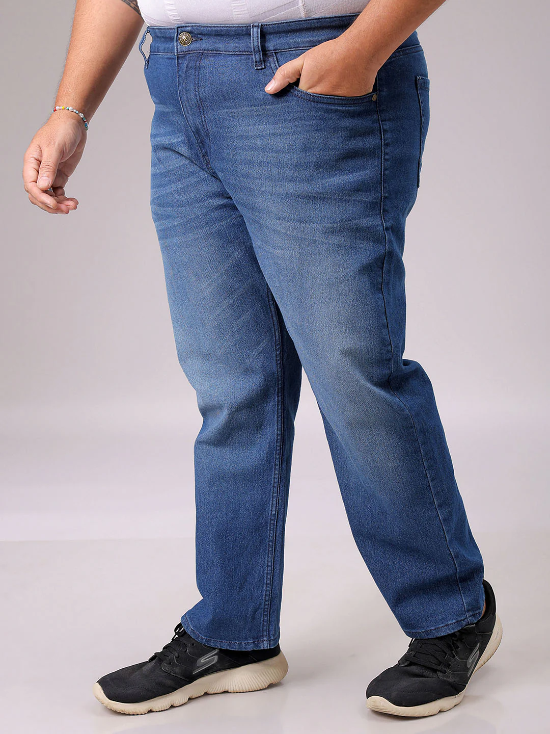 Men's Blue Straight Fit Solid Stretchable Plus Size Jeans - Image 4