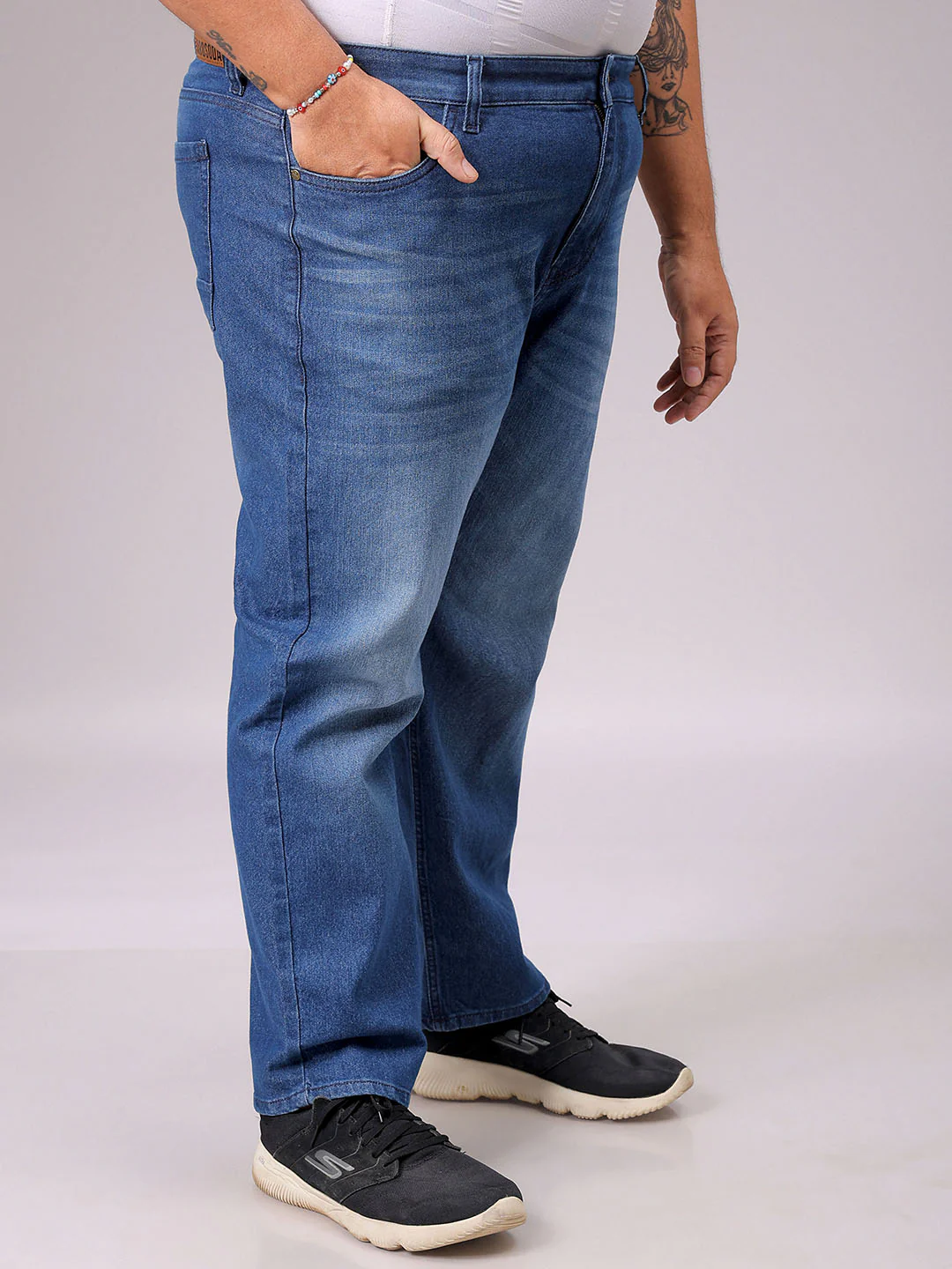 Men's Blue Straight Fit Solid Stretchable Plus Size Jeans - Image 5
