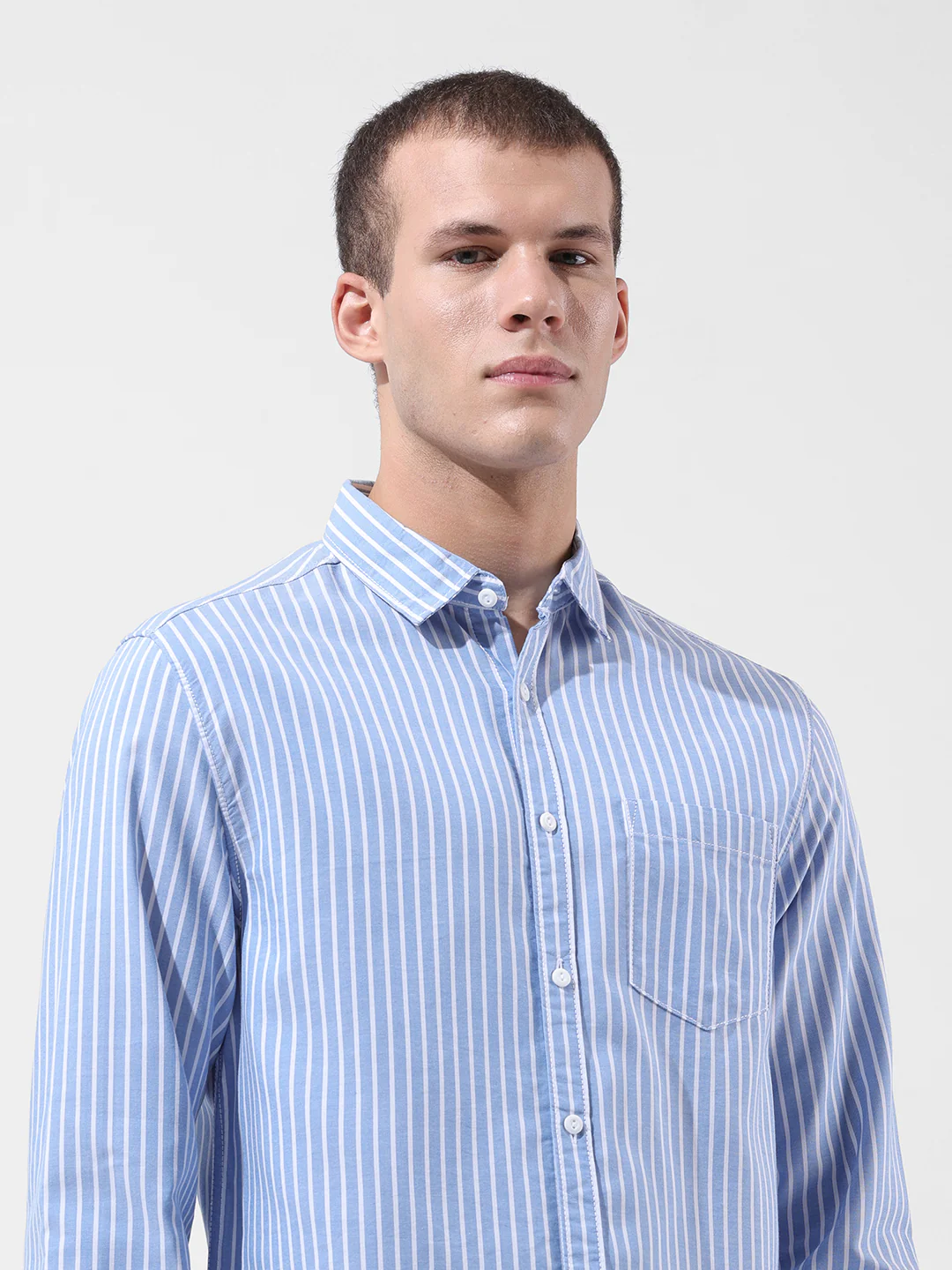 Men's Blue Slim Fit Striped Striped Shirt - Image 3