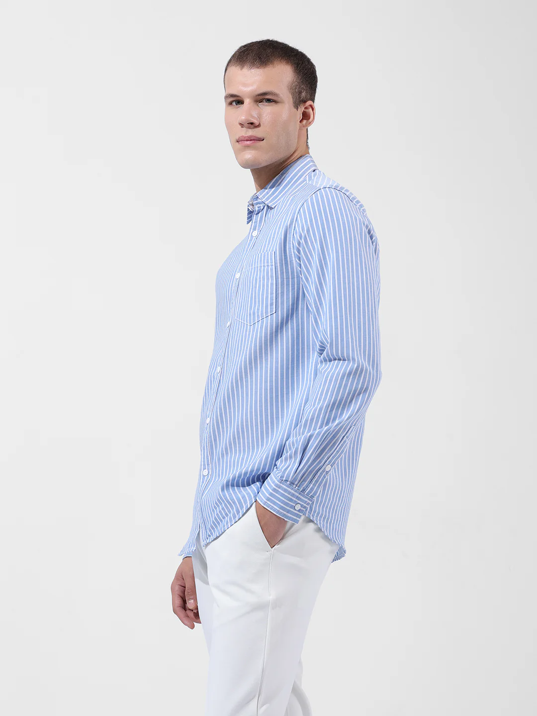 Men's Blue Slim Fit Striped Striped Shirt - Image 4