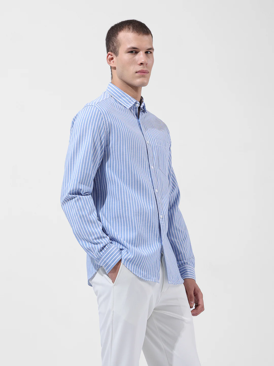 Men's Blue Slim Fit Striped Striped Shirt - Image 5