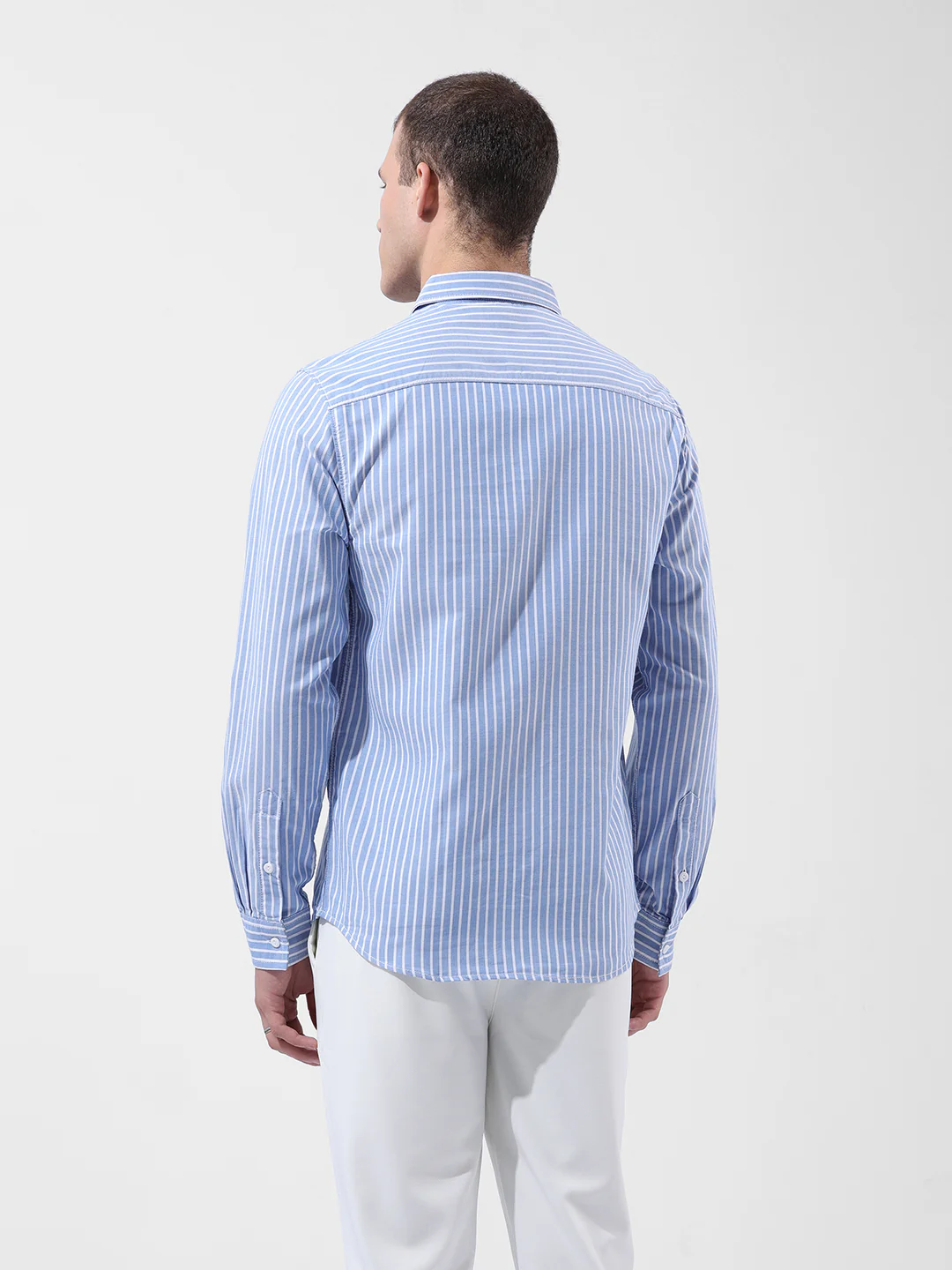 Men's Blue Slim Fit Striped Striped Shirt - Image 6