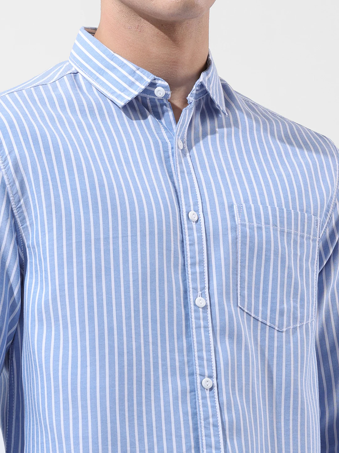 Men's Blue Slim Fit Striped Striped Shirt - Image 7