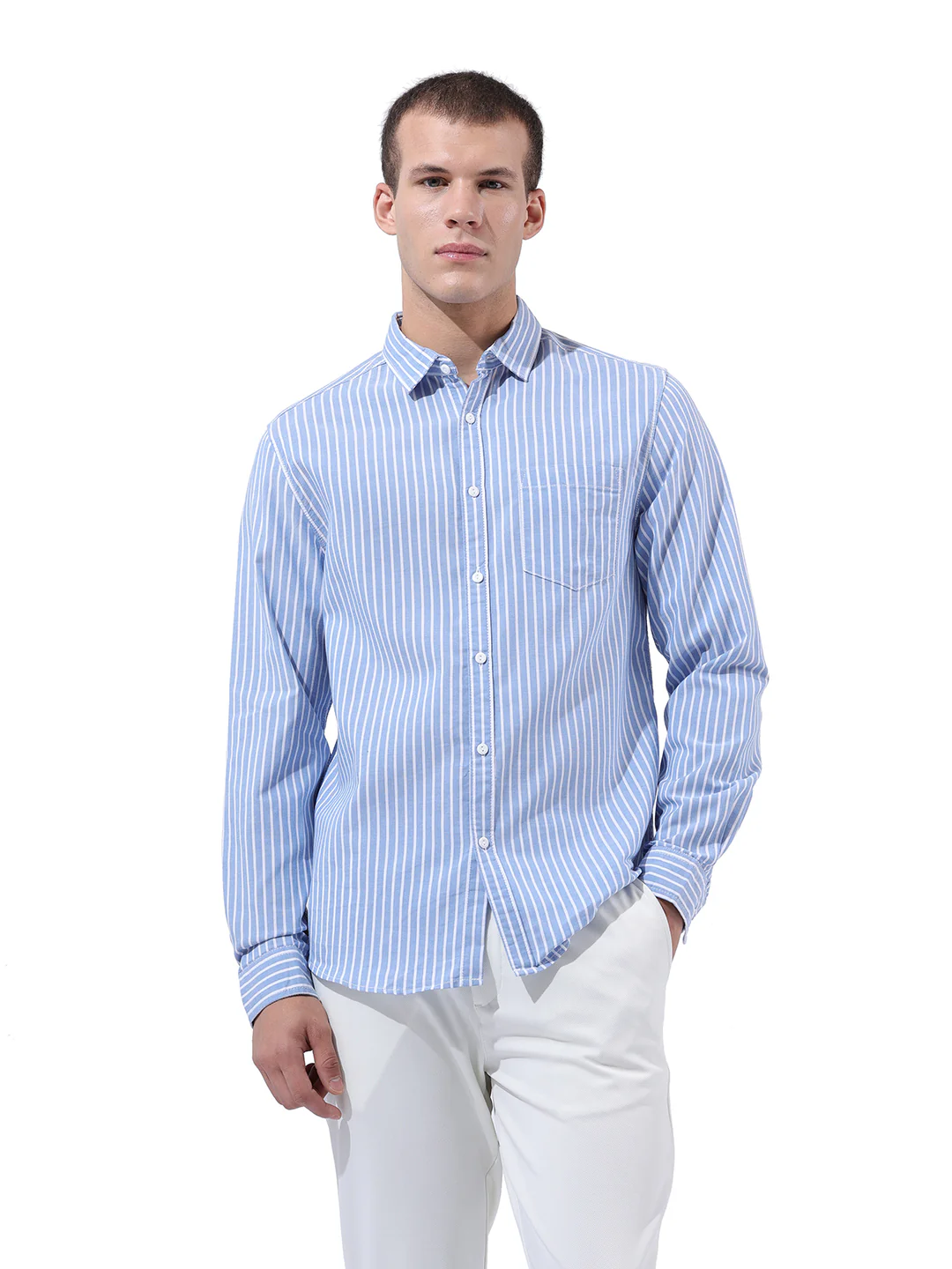 Men's Blue Slim Fit Striped Striped Shirt - Image 8
