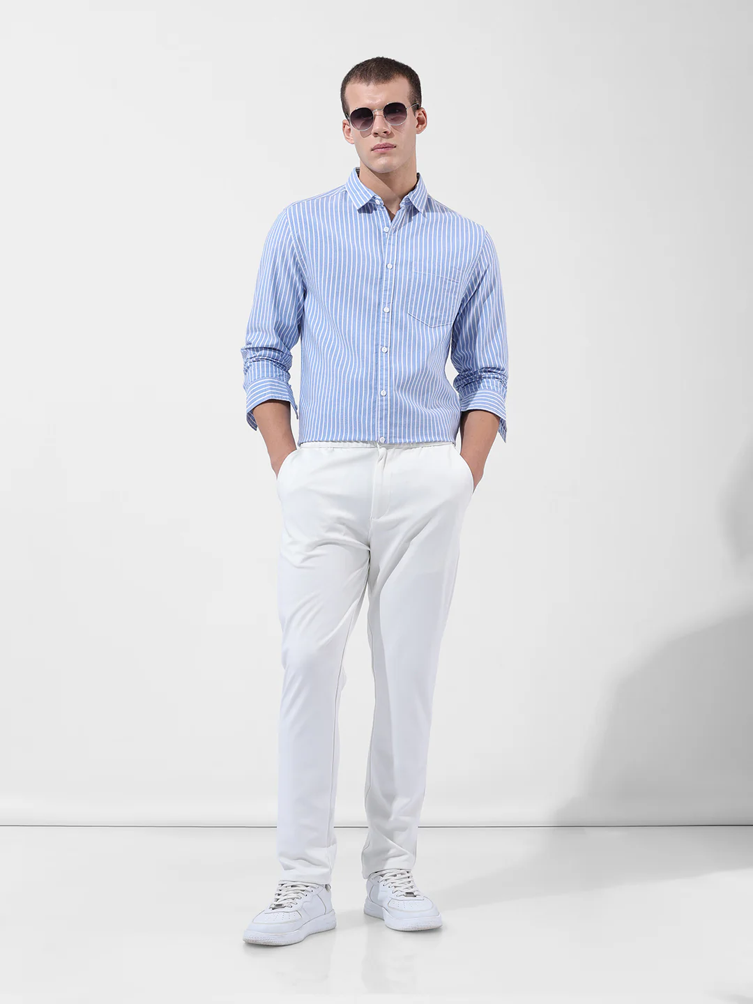 Men's Blue Slim Fit Striped Striped Shirt - Image 9