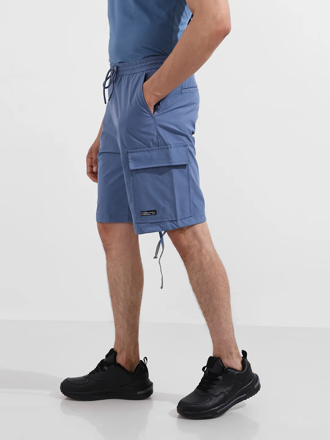Men's Elemental Blue Relaxed Fit Textured Utility Shorts - Image 3