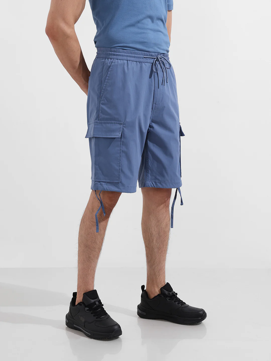 Men's Elemental Blue Relaxed Fit Textured Utility Shorts - Image 4