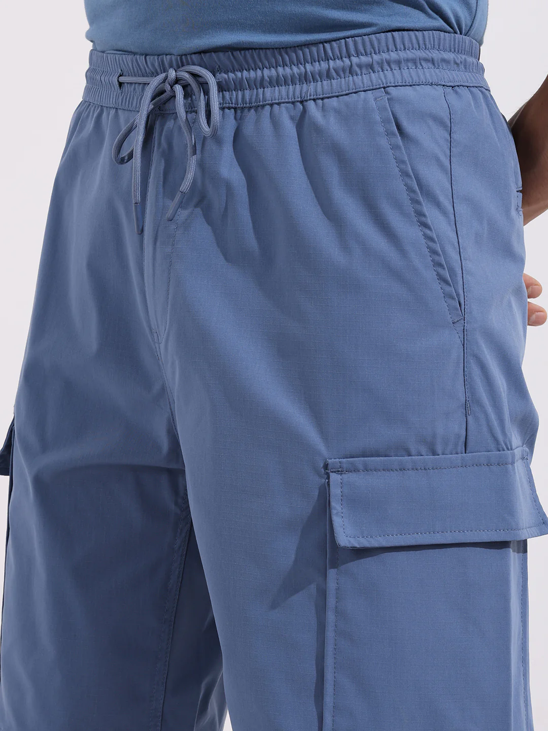 Men's Elemental Blue Relaxed Fit Textured Utility Shorts - Image 5
