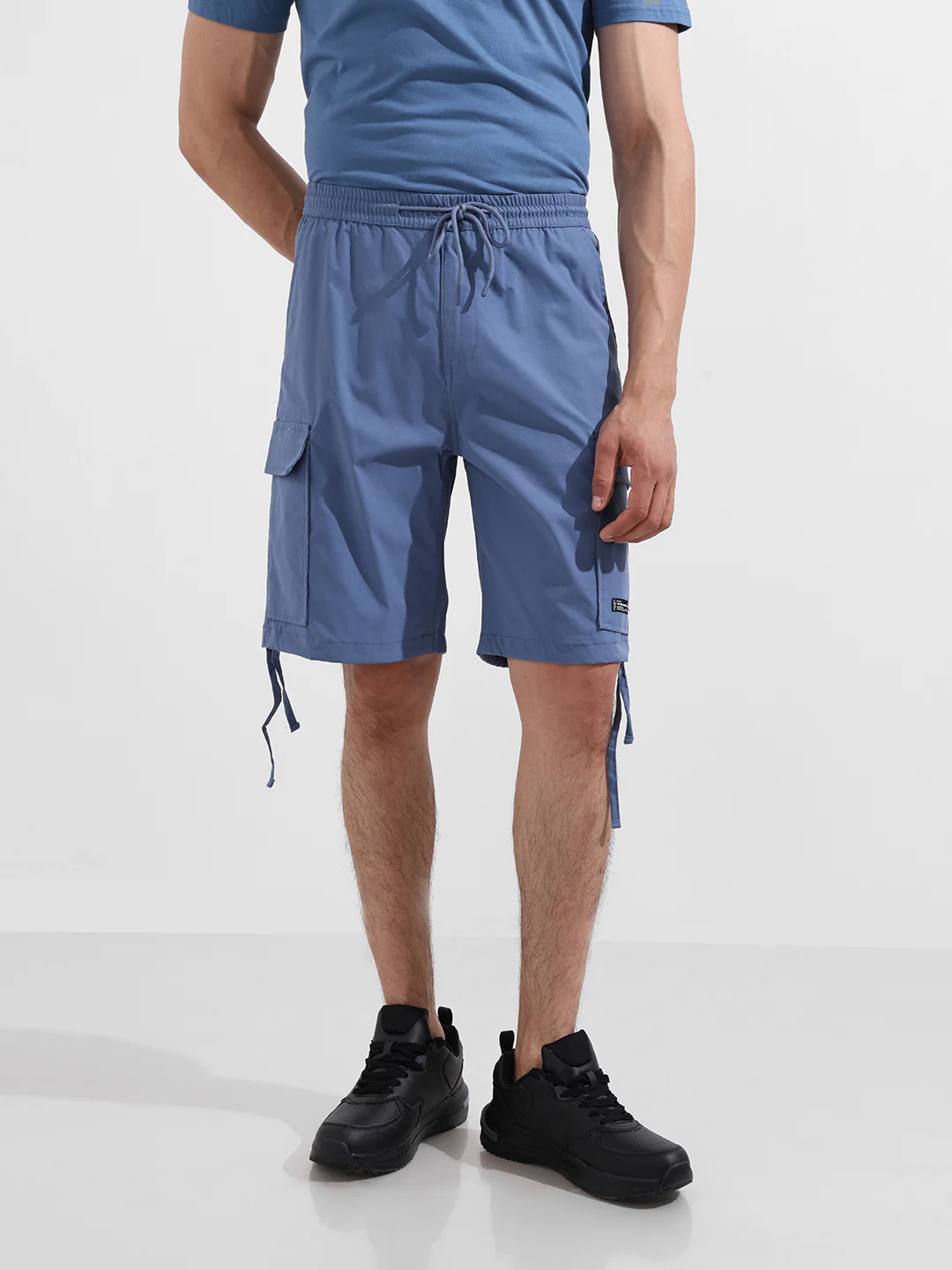 Men's Elemental Blue Relaxed Fit Textured Utility Shorts - Image 7