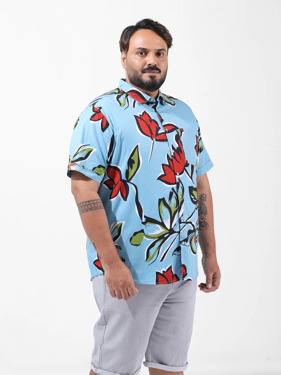 Men's Blue Regular Fit Printed Resort Wear Shirt - Image 2