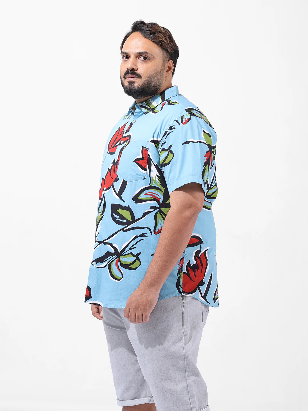 Men's Blue Regular Fit Printed Resort Wear Shirt - Image 3