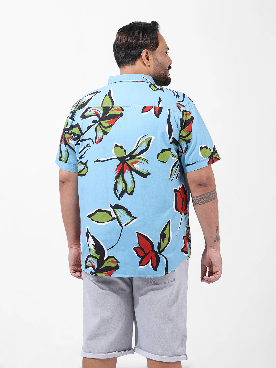 Men's Blue Regular Fit Printed Resort Wear Shirt - Image 4