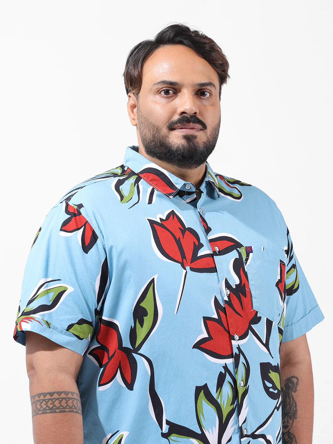 Men's Blue Regular Fit Printed Resort Wear Shirt - Image 5