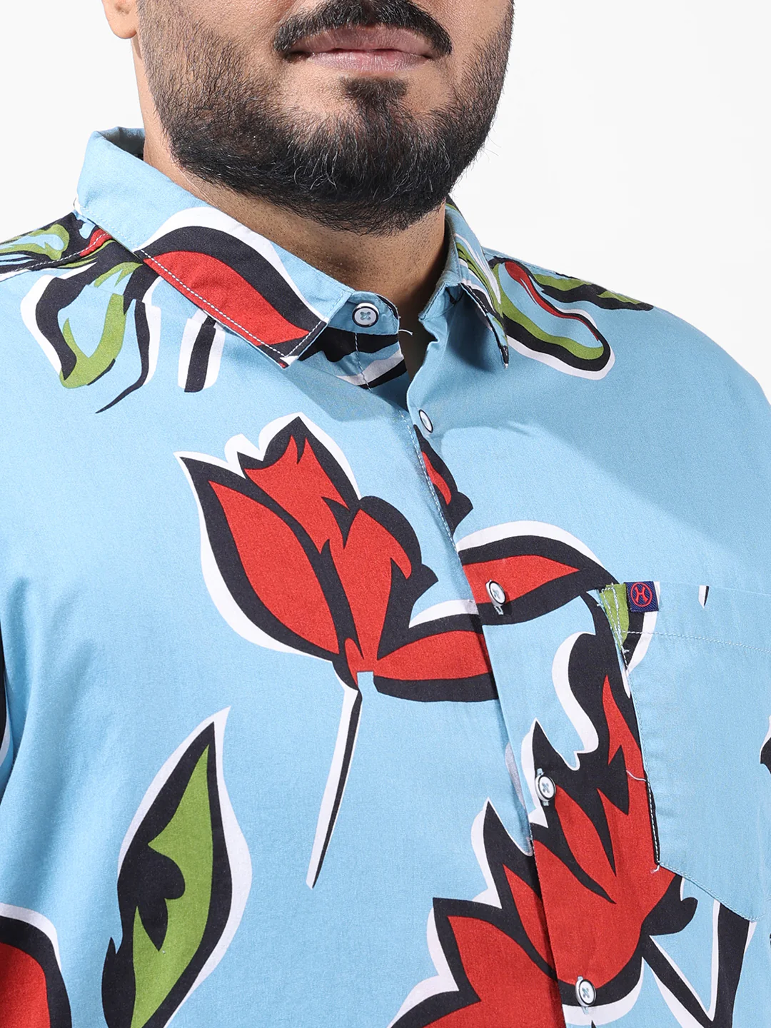 Men's Blue Regular Fit Printed Resort Wear Shirt - Image 6