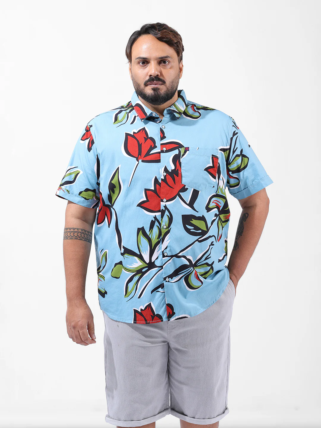 Men's Blue Regular Fit Printed Resort Wear Shirt - Image 7