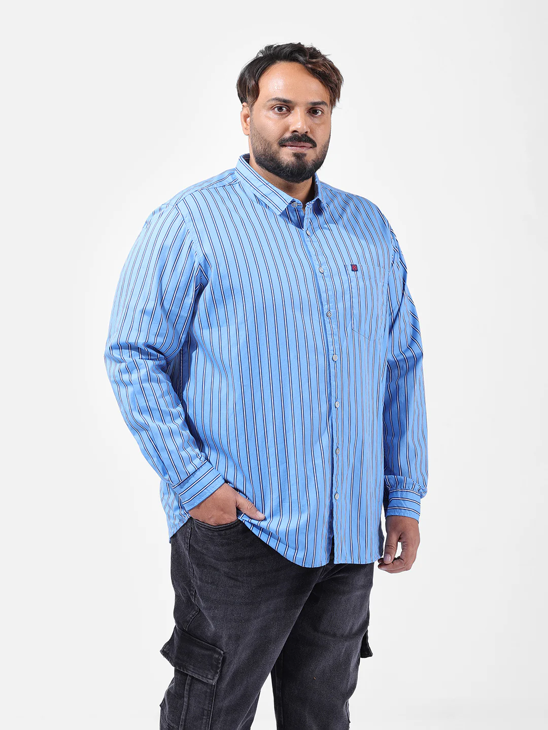 Men's Blue Regular Fit Striped Casual Shirt - Image 2