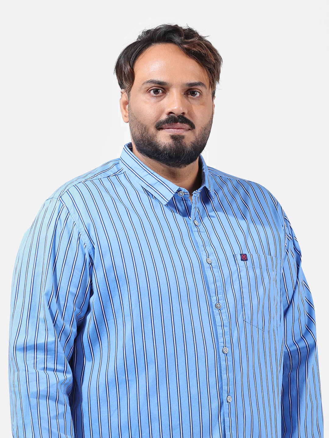 Men's Blue Regular Fit Striped Casual Shirt - Image 3