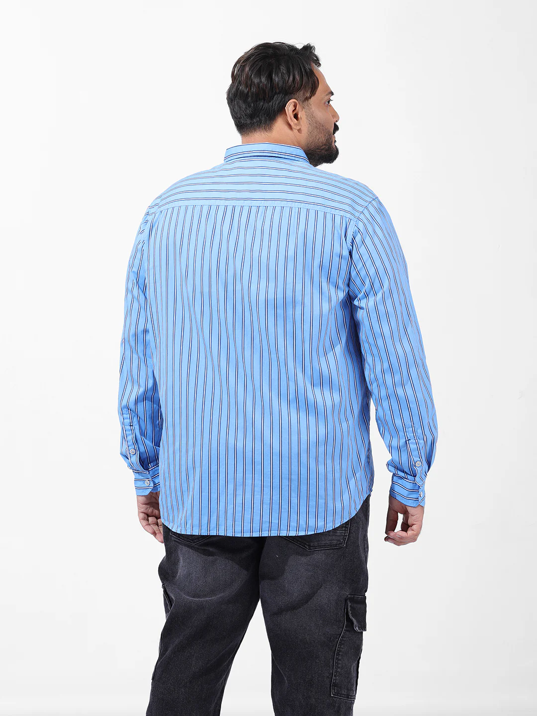 Men's Blue Regular Fit Striped Casual Shirt - Image 4