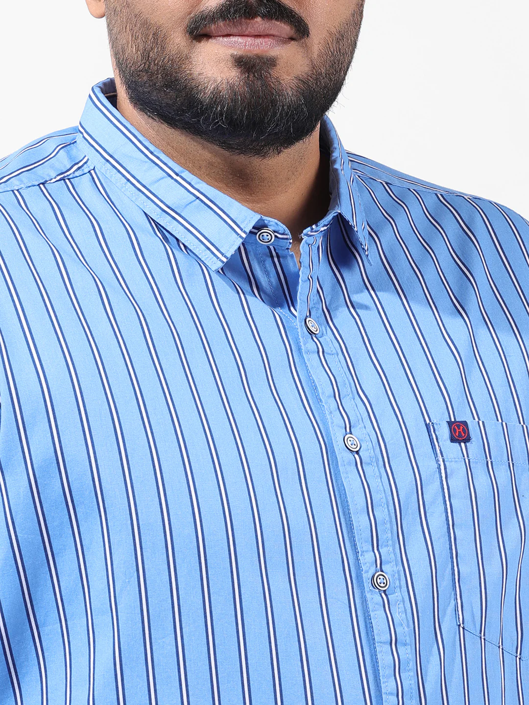 Men's Blue Regular Fit Striped Casual Shirt - Image 5