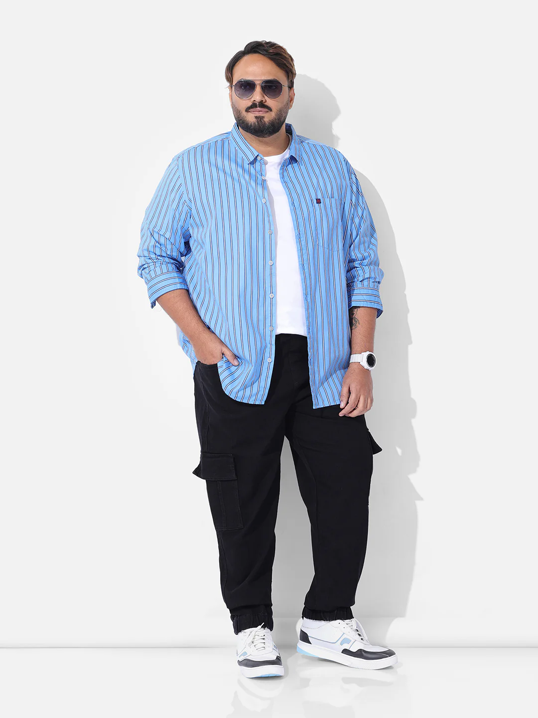Men's Blue Regular Fit Striped Casual Shirt - Image 7