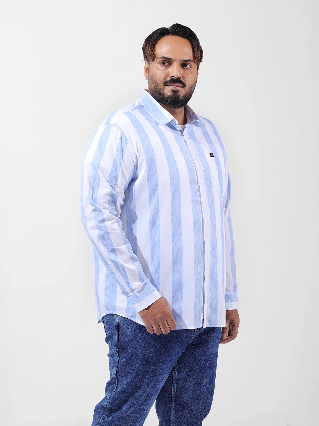 Men's Blue Regular Fit Striped Casual Shirt - Image 2