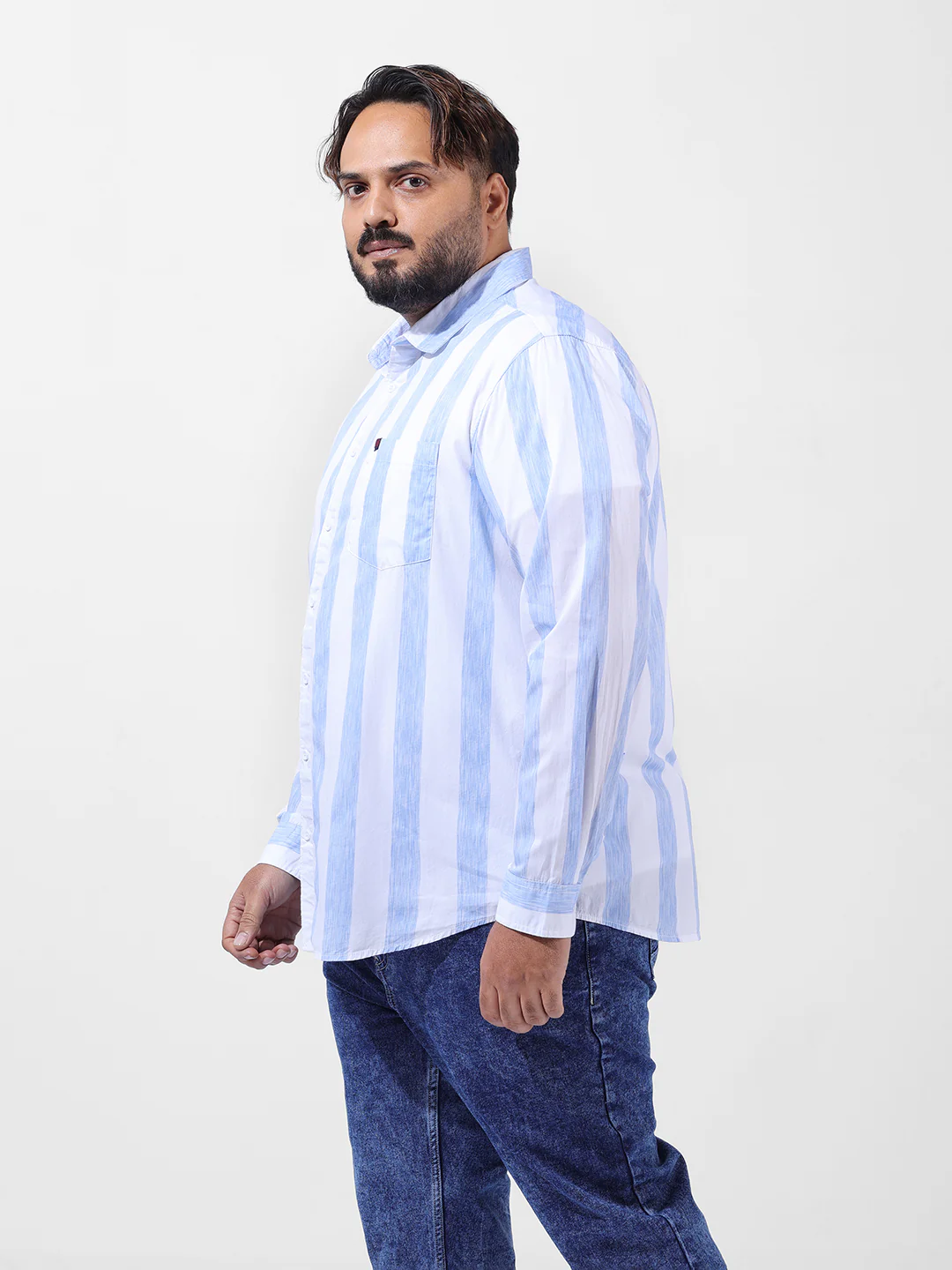 Men's Blue Regular Fit Striped Casual Shirt - Image 3